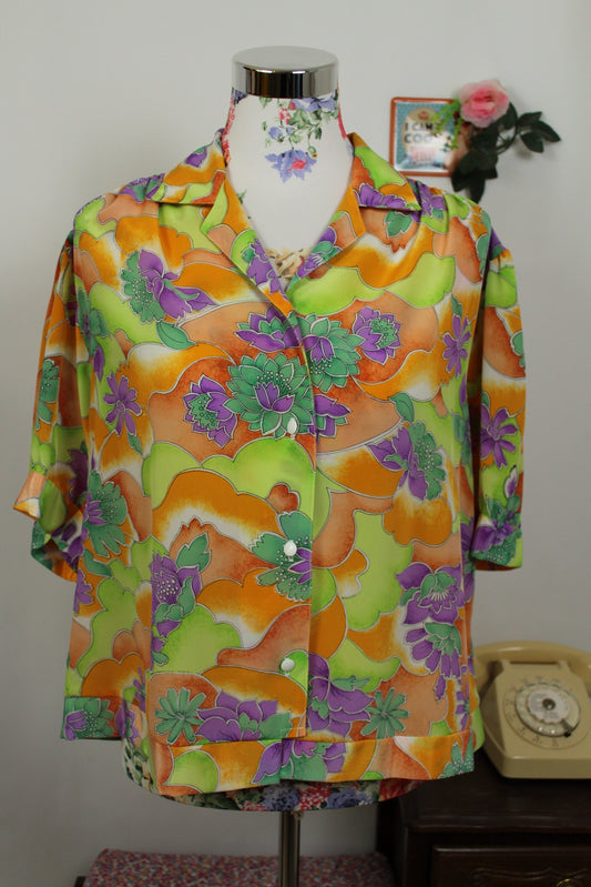 🌸🍒 Chemise vintage 70's imprimé flower power psychédélique ultra colorée - Taille 42/44🍒🌸