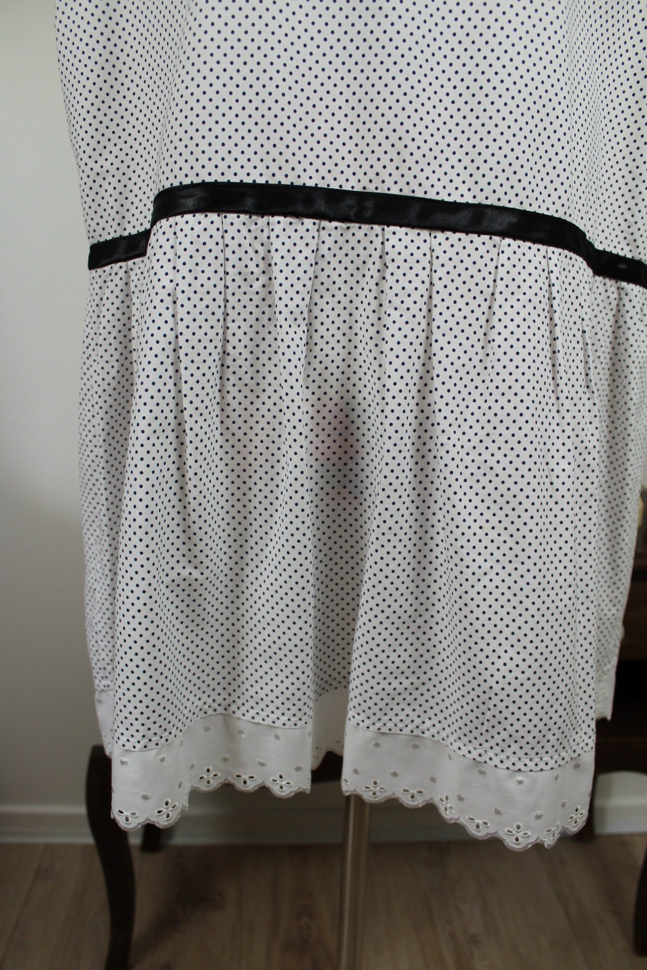 🌸🍒Robe courte/tunique vintage 90's à pois - dentelle en coton + Taille 42/44🍒🌸