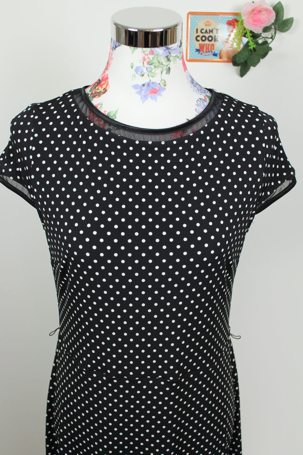 🌸Robe vintage 90's noire à pois - style pin-up & volants ajourés - Joseph Ribkoff🍒