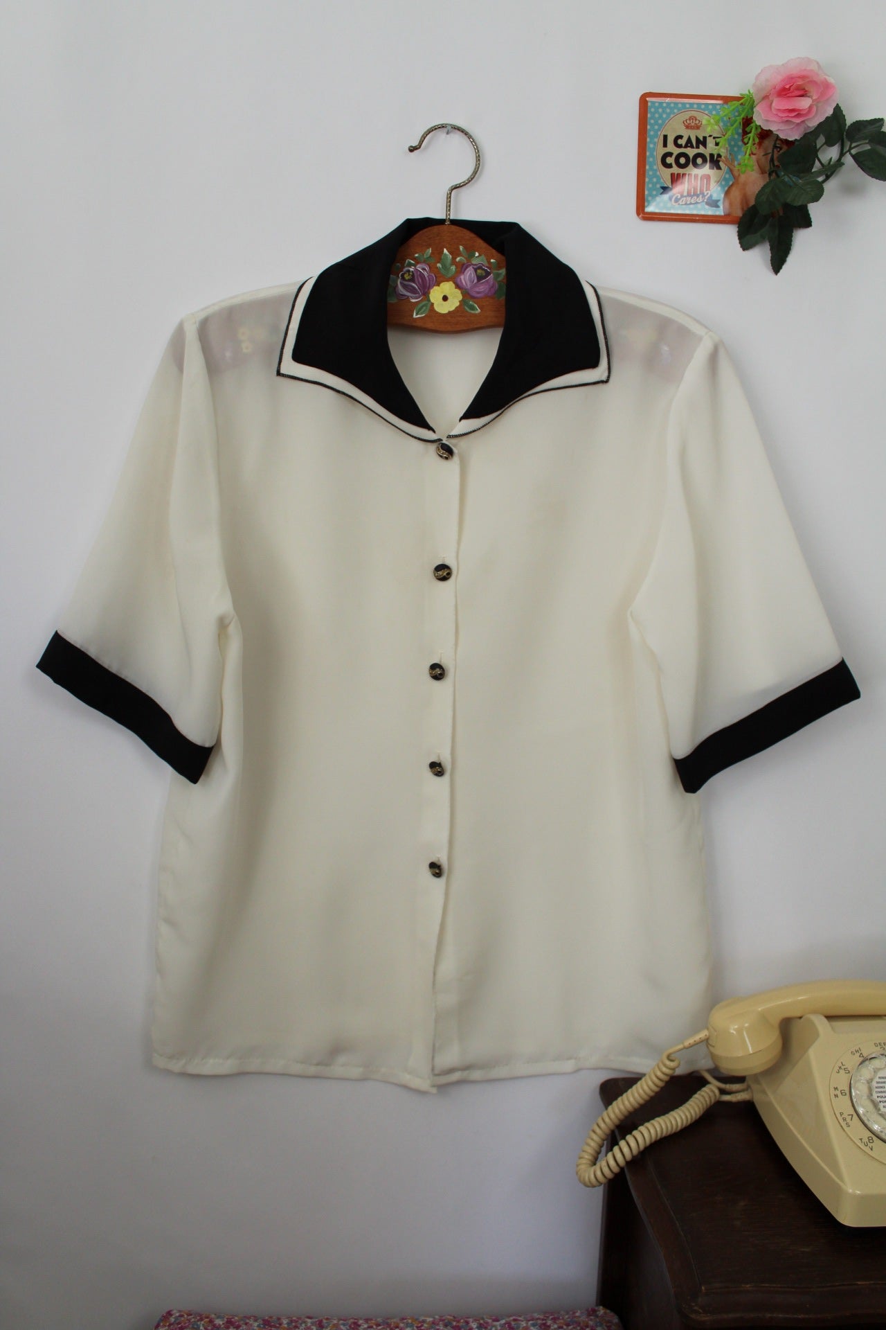🌸🍒Chemise vintage Navy 80's col contrasté esprit marin - Taille 40/42🍒🌸