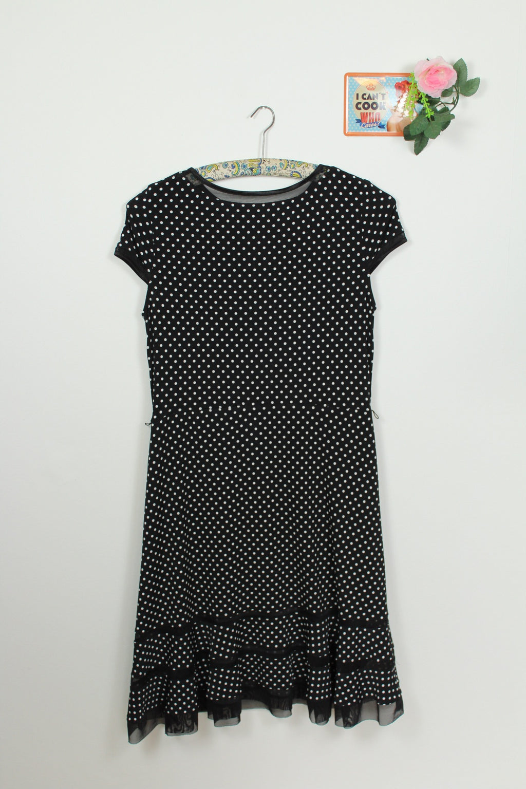 🌸Robe vintage 90's noire à pois - style pin-up & volants ajourés - Joseph Ribkoff🍒