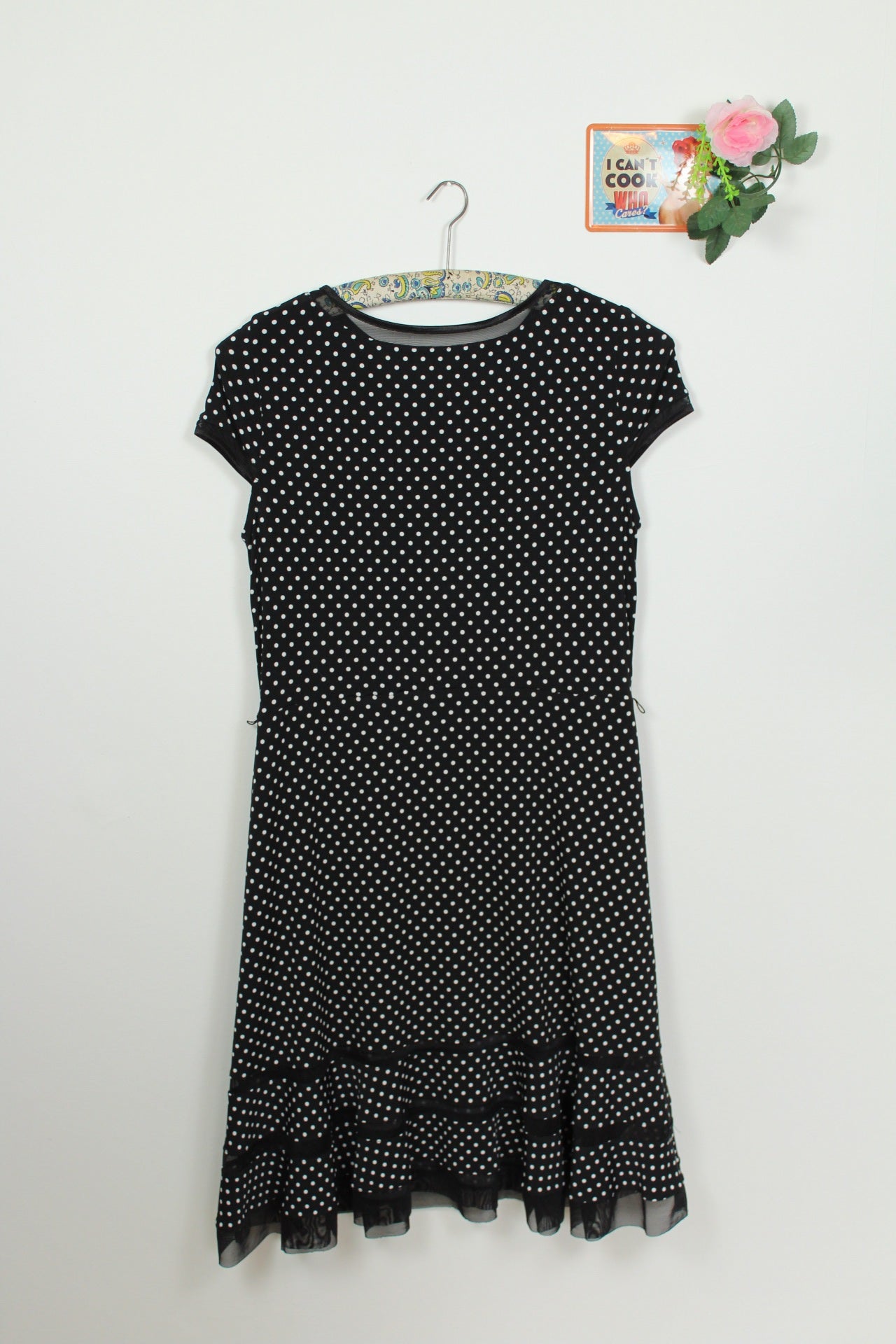 🌸Robe vintage 90's noire à pois - style pin-up & volants ajourés - Joseph Ribkoff🍒