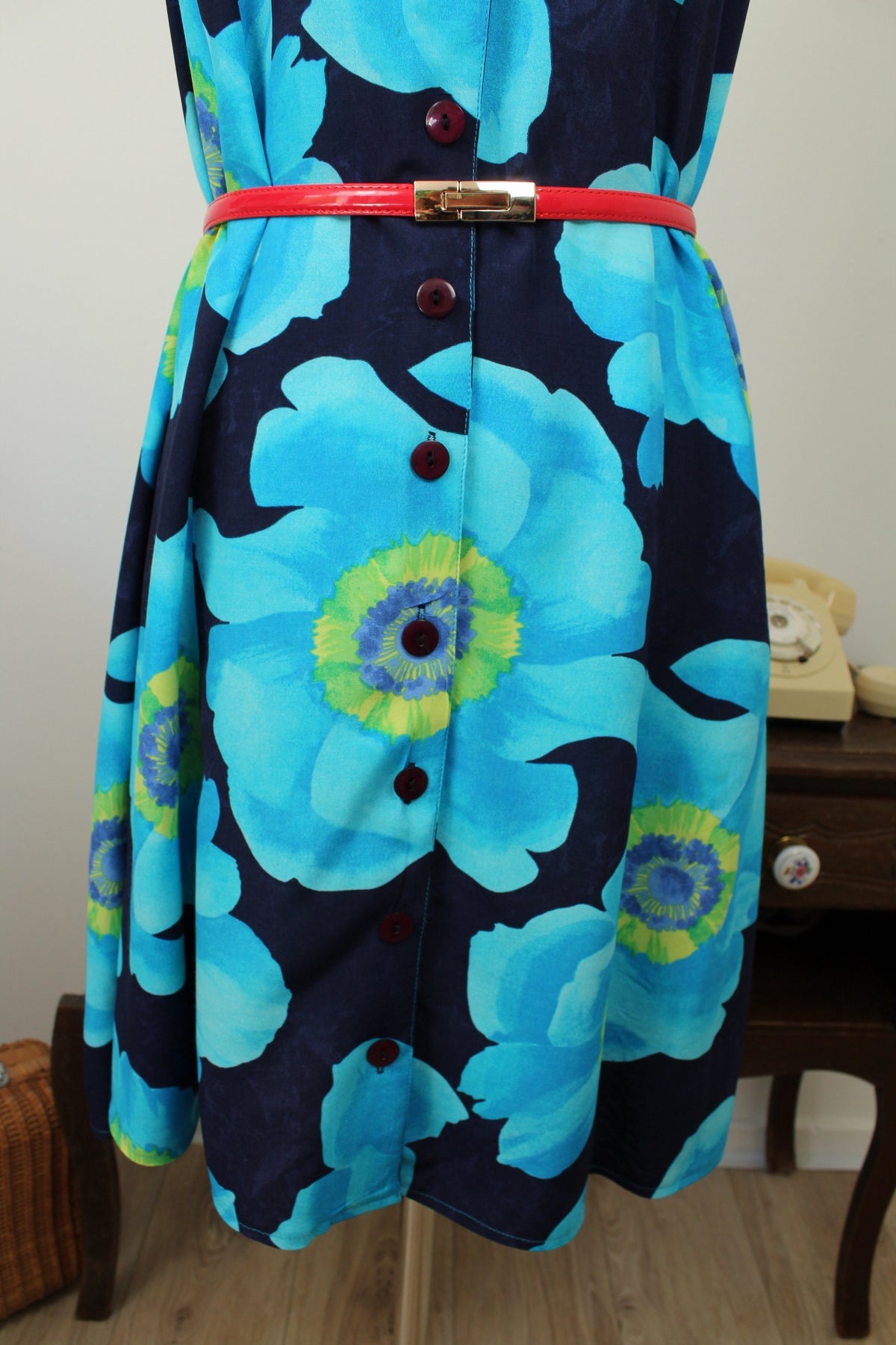 🌸🍒Robe chemise vintage années 90 fleurs XXL bleu ciel pep's - Taille 36🍒🌸