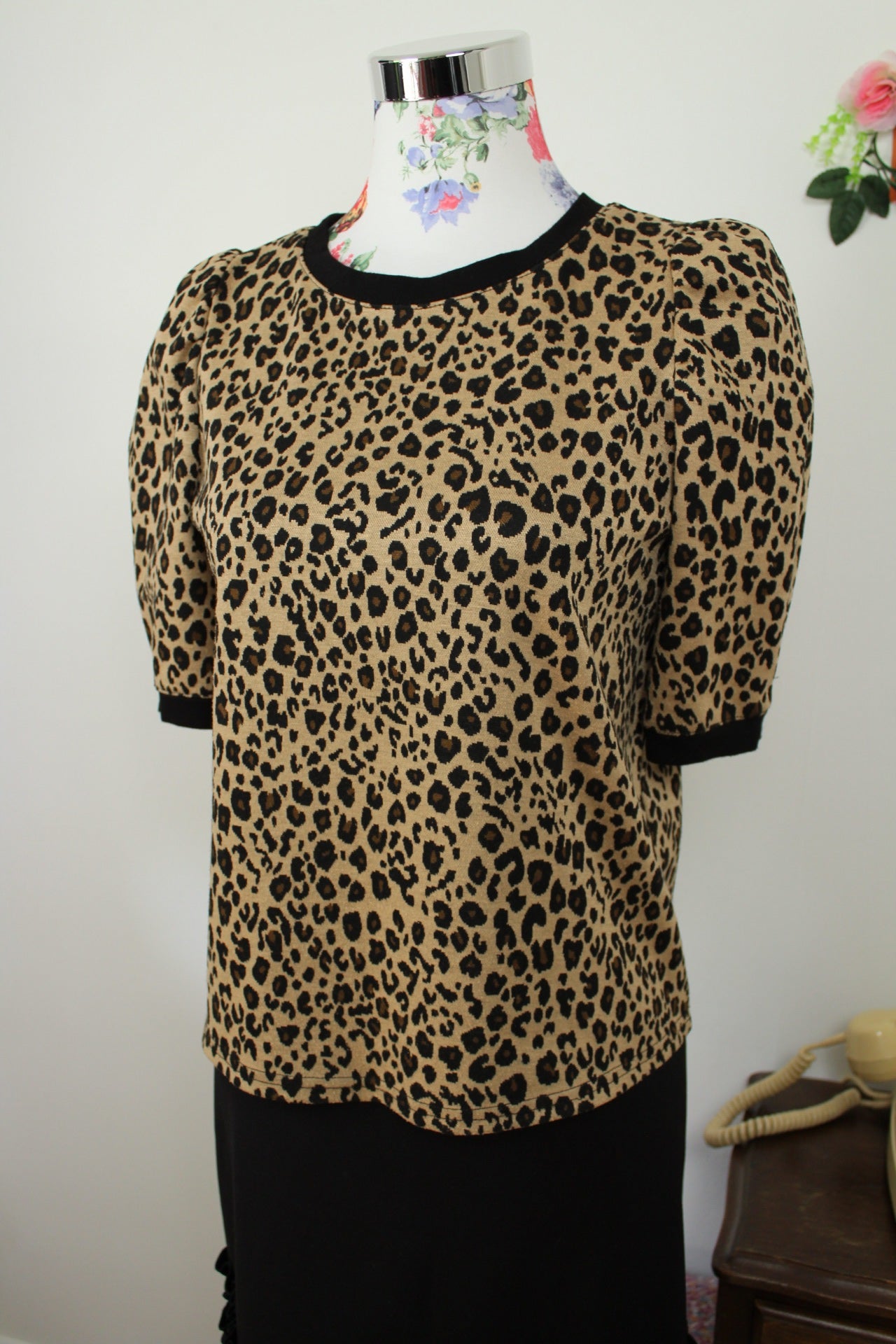 🌸🍒Sweat vintage 90/2000's manches bouffantes imprimé félin style pin-up - Taille 38🍒🌸
