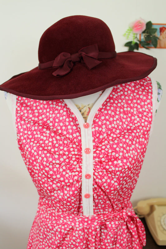 🌸🍒Chapeau vintage en feutre d'Angora années 80/90 bordeaux et nœud🍒🌸