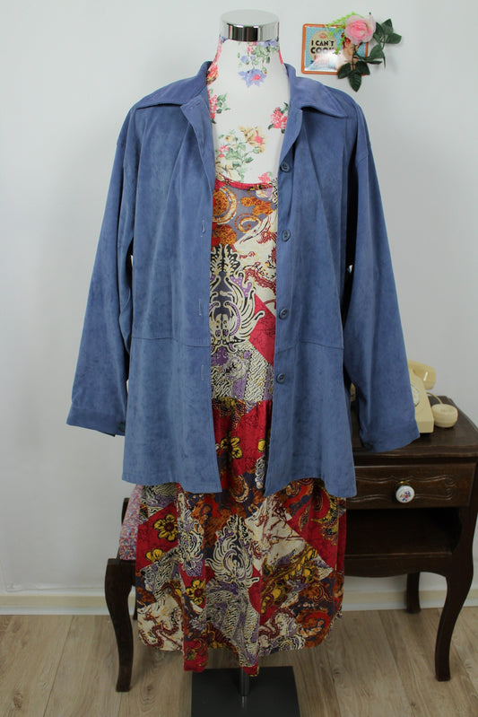 🌸🍒Veste bleue vintage 80/90s effet daim - col chemise - Taille 40/42🍒🌸