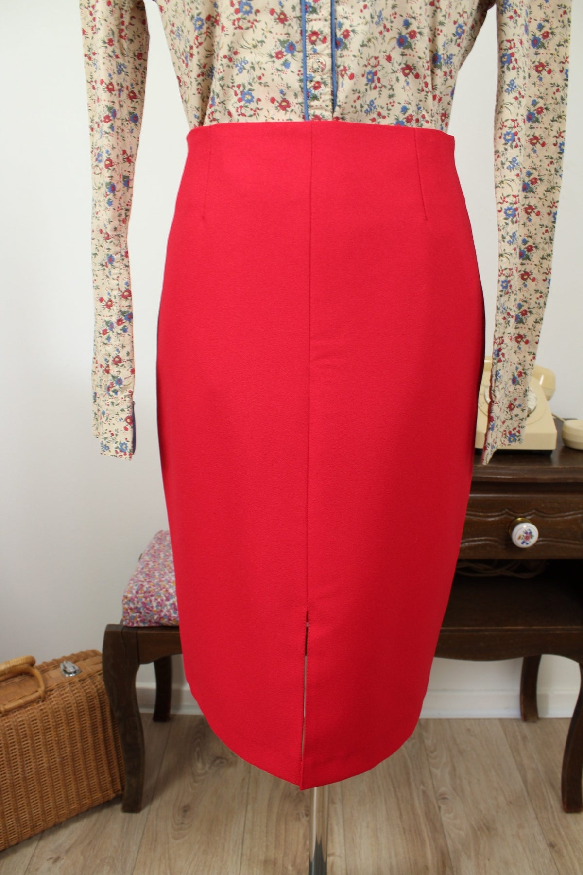 Jupe crayon vintage années 80 rouge vif - pin-up/rockabilly- Taille 38