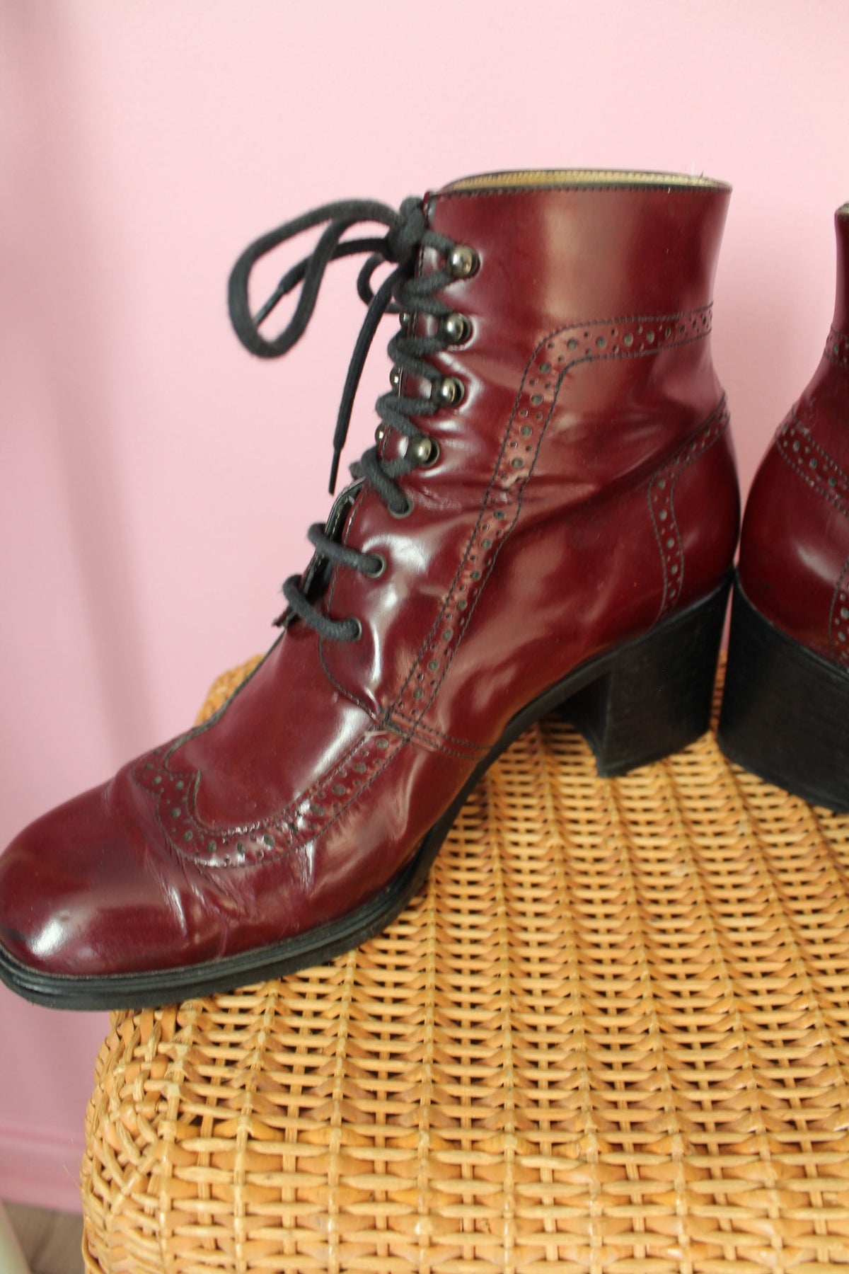 Bottines en cuir verni bordeaux Bocage style rétro victorien dark academia - pointure 39