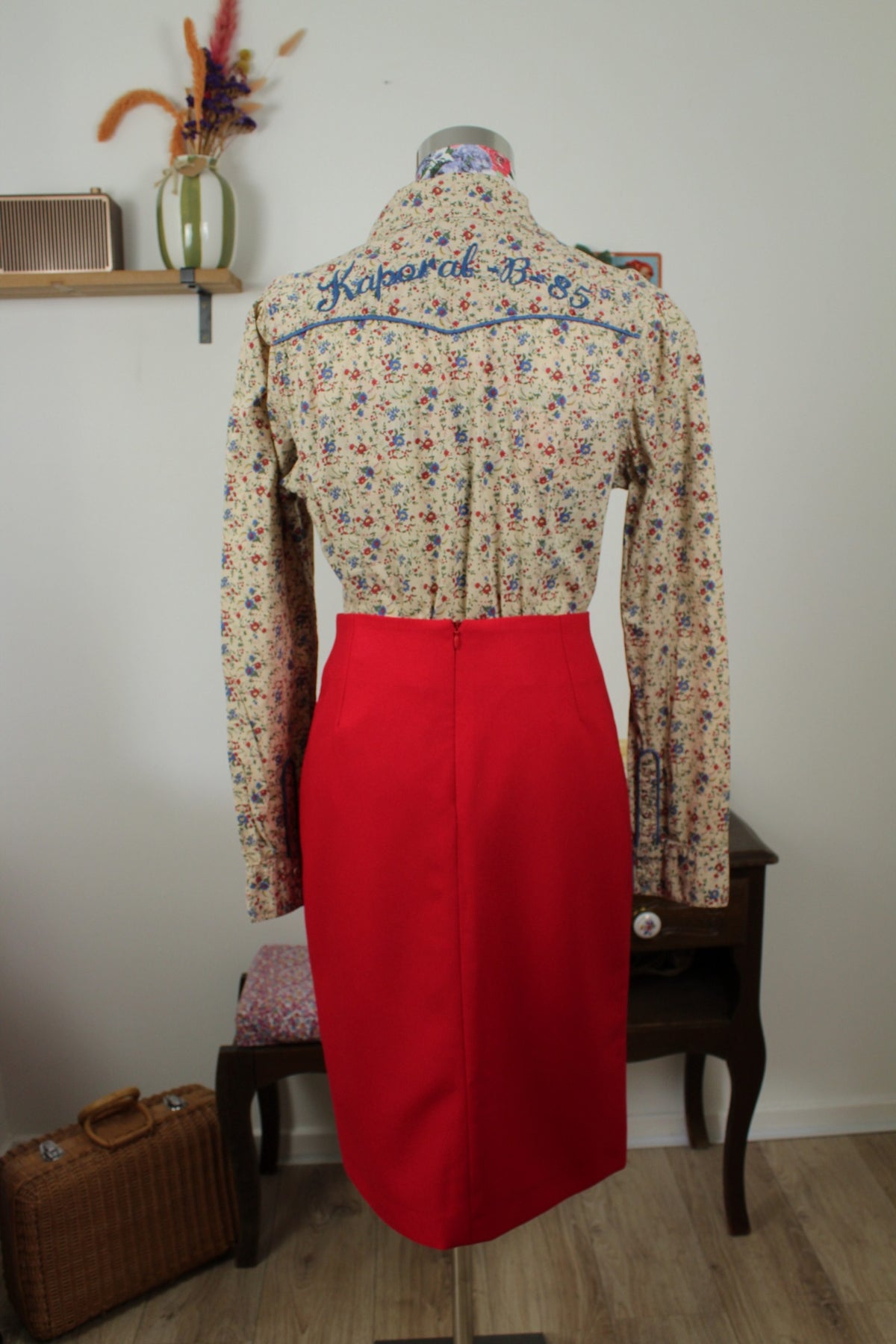 Jupe crayon vintage années 80 rouge vif - pin-up/rockabilly- Taille 38