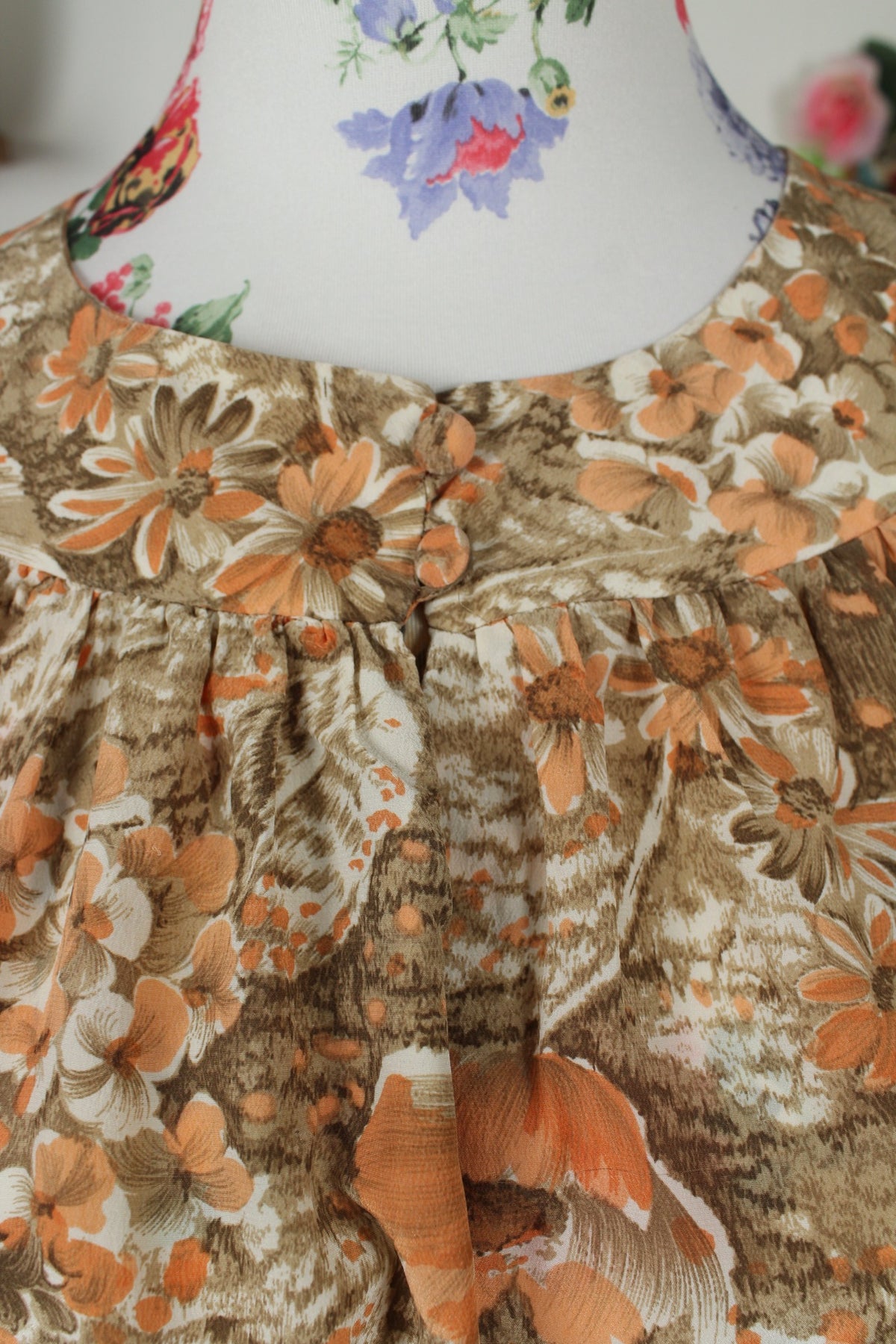 Blouse vintage années 70 esprit tapisserie de fleurs automnales - Taille 38/40