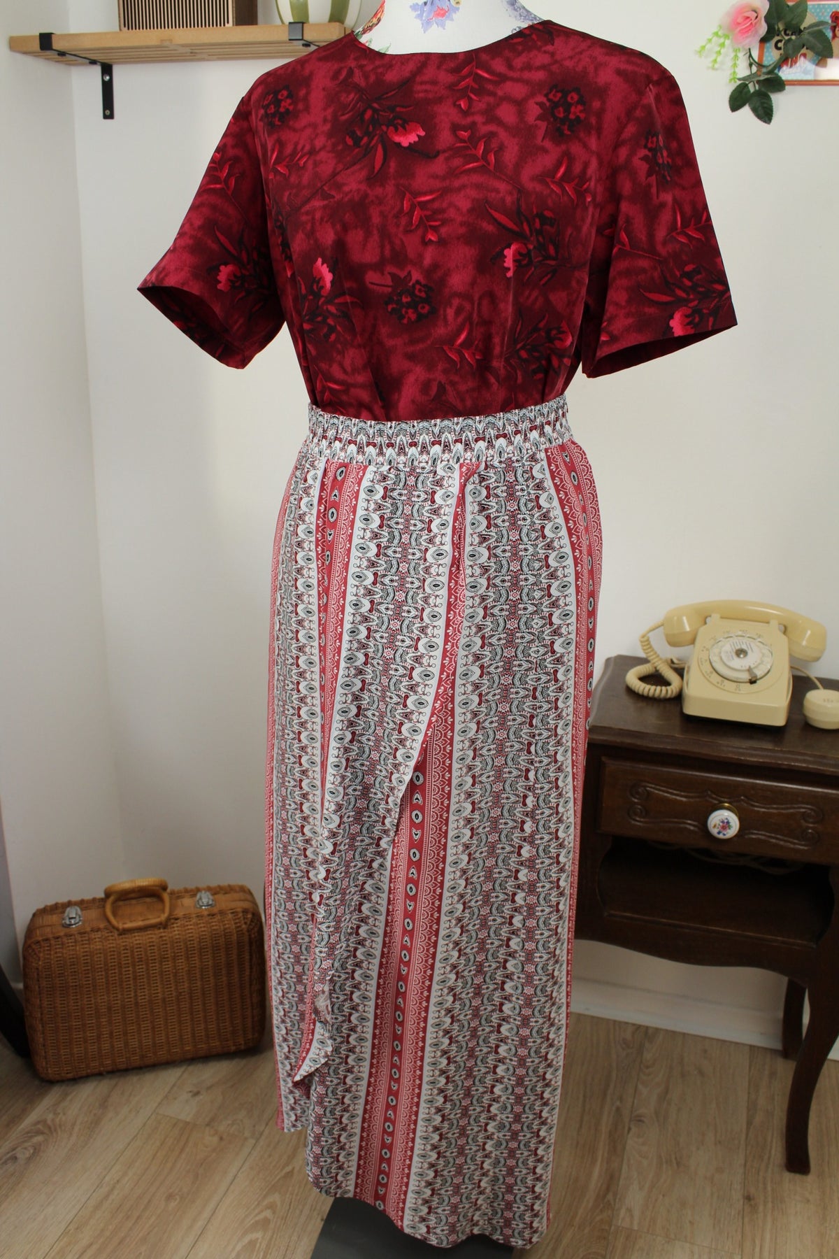 Jupe longue rétro pasiley & motifs bohème années 2000 - Taille 36/38