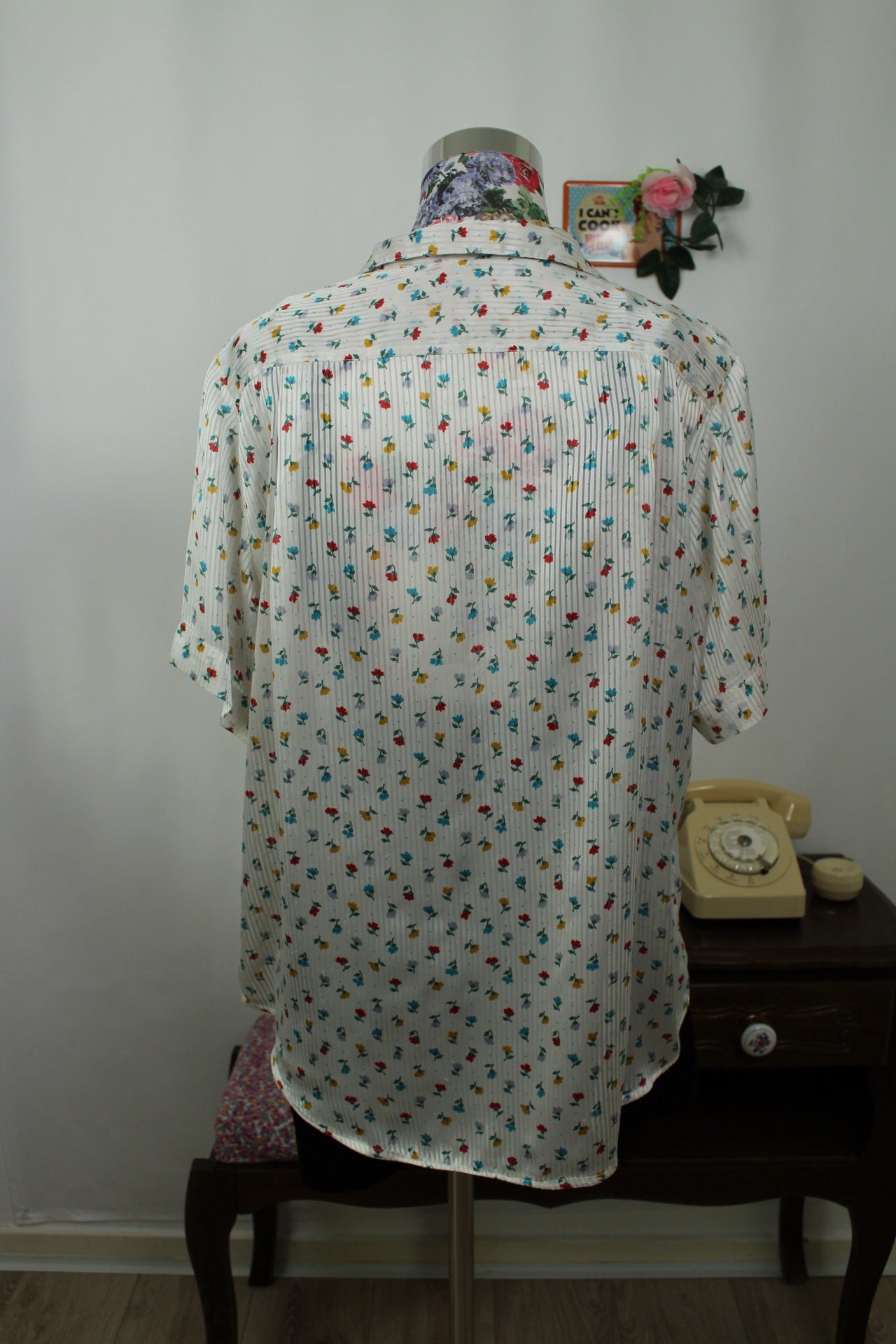 🌸🍒Chemise vintage 90's fluide satinée fleurie cottage romantique effet soie - Taille 40 à 44🍒🌸