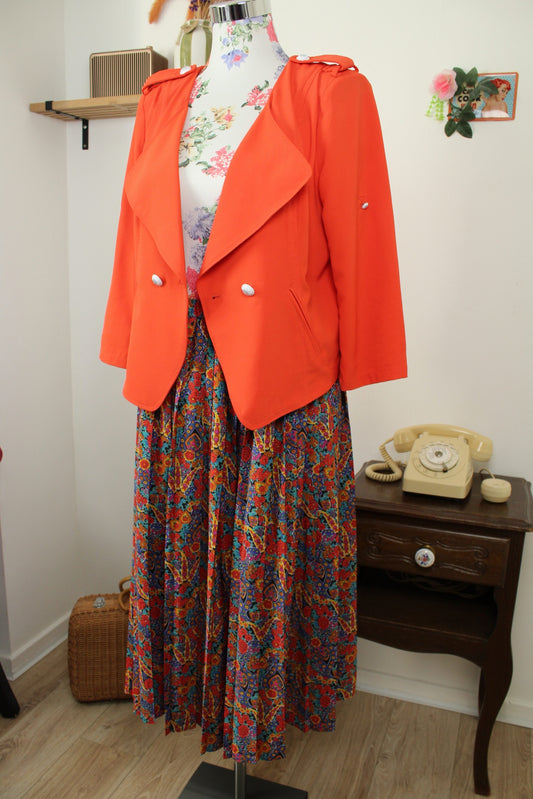 Jupe midi vintage années 80 - motifs floraux & cachemire colorés bohème - Taille 38 à 42