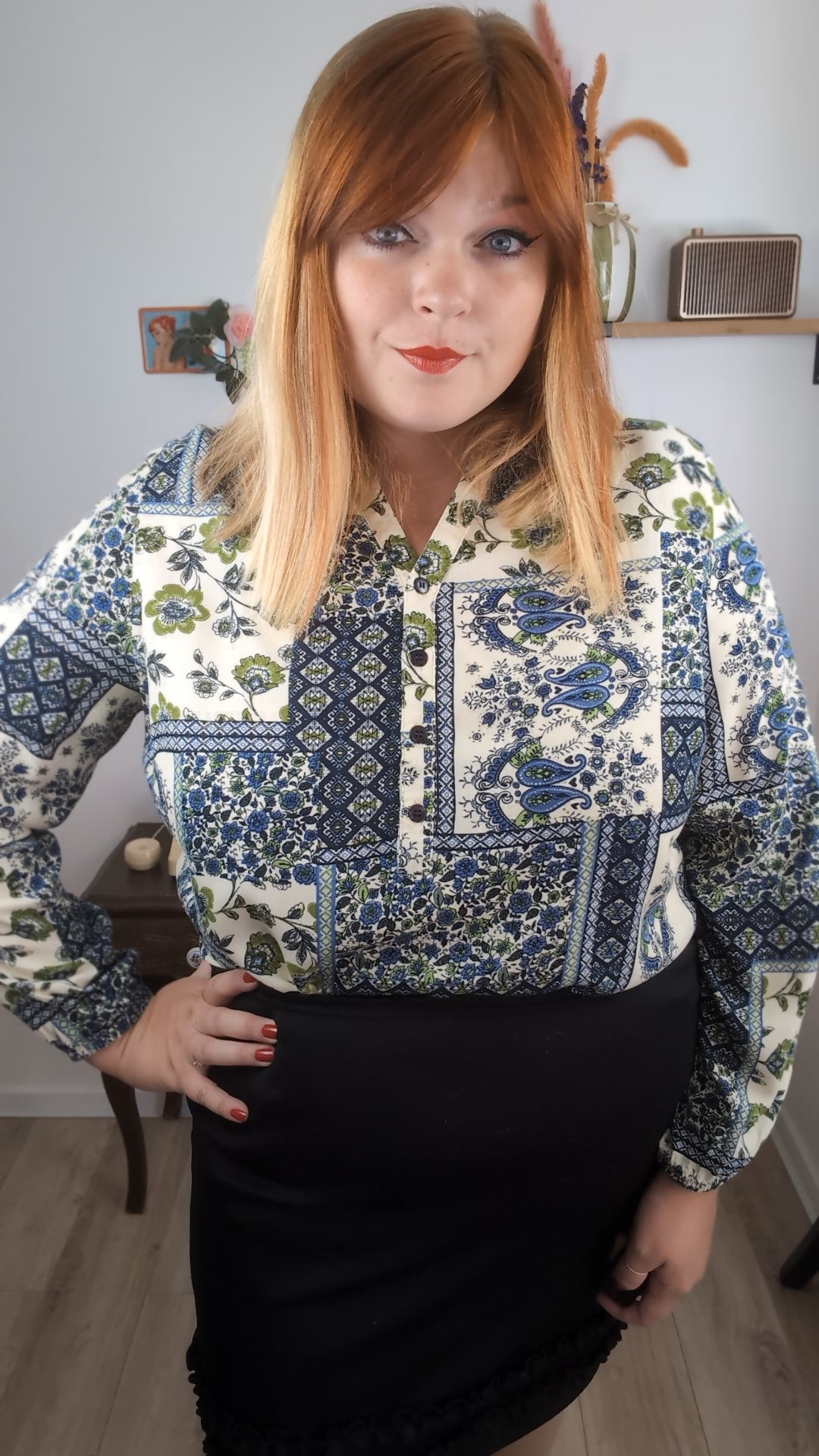 Blouse imprimée patchwork bohème chic - coton made in Vietnam - Taille 44/46