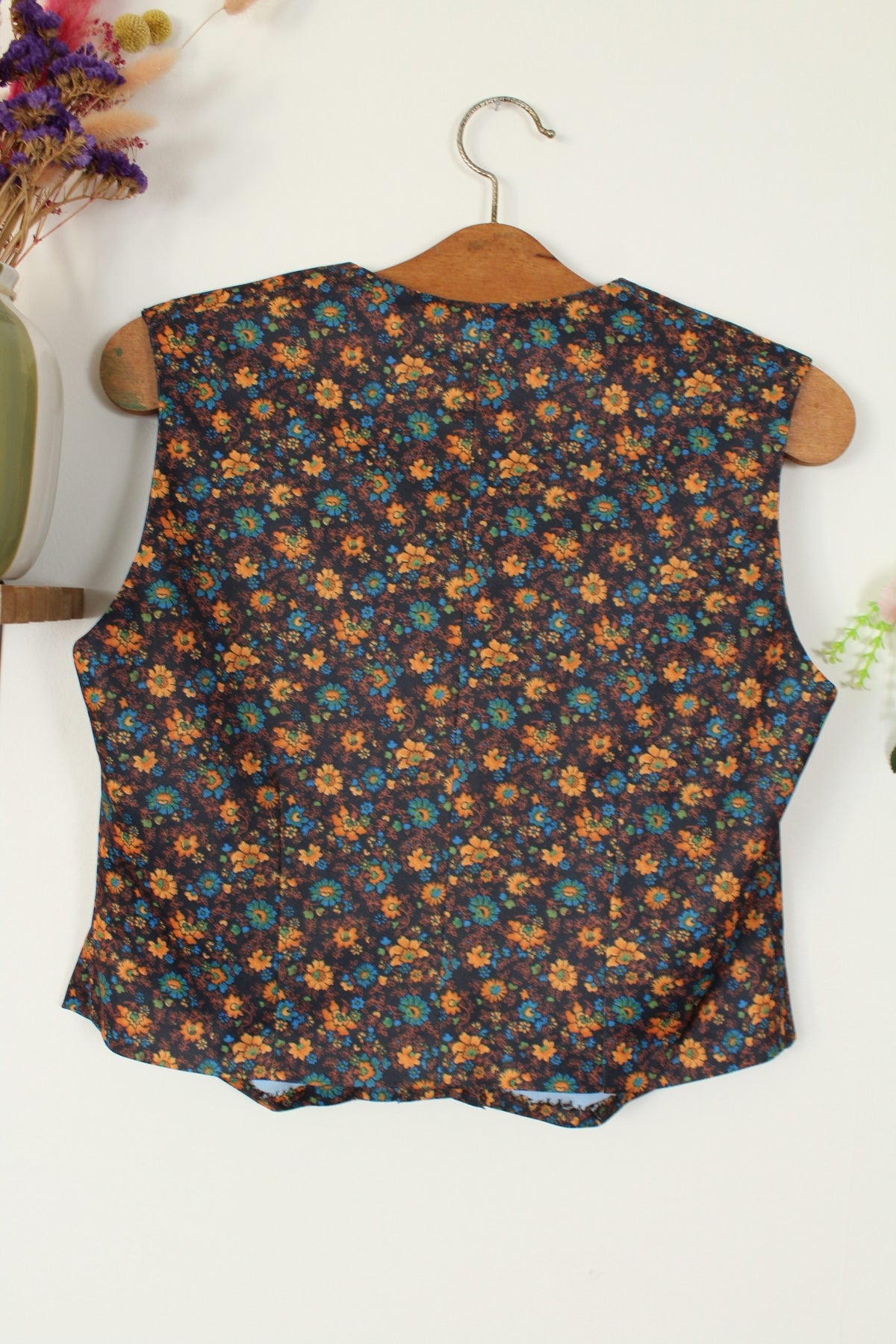 Gilet vintage années 70 esprit tapisserie vintage flower power automnal - Taille 40/42
