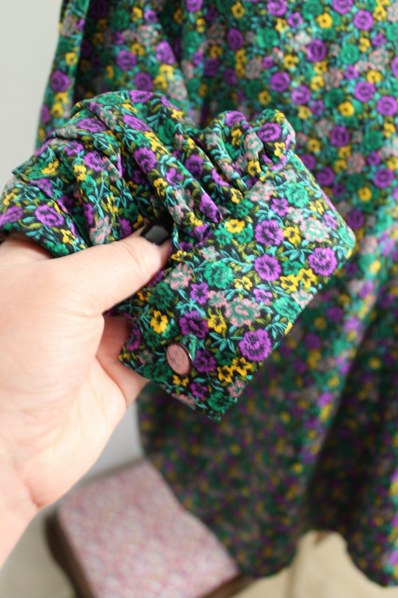 🌸🍒Blouse vintage 80/90s fait main fleurie - manches bouffantes & boutons nacrés - Taille 46/48🍒🌸