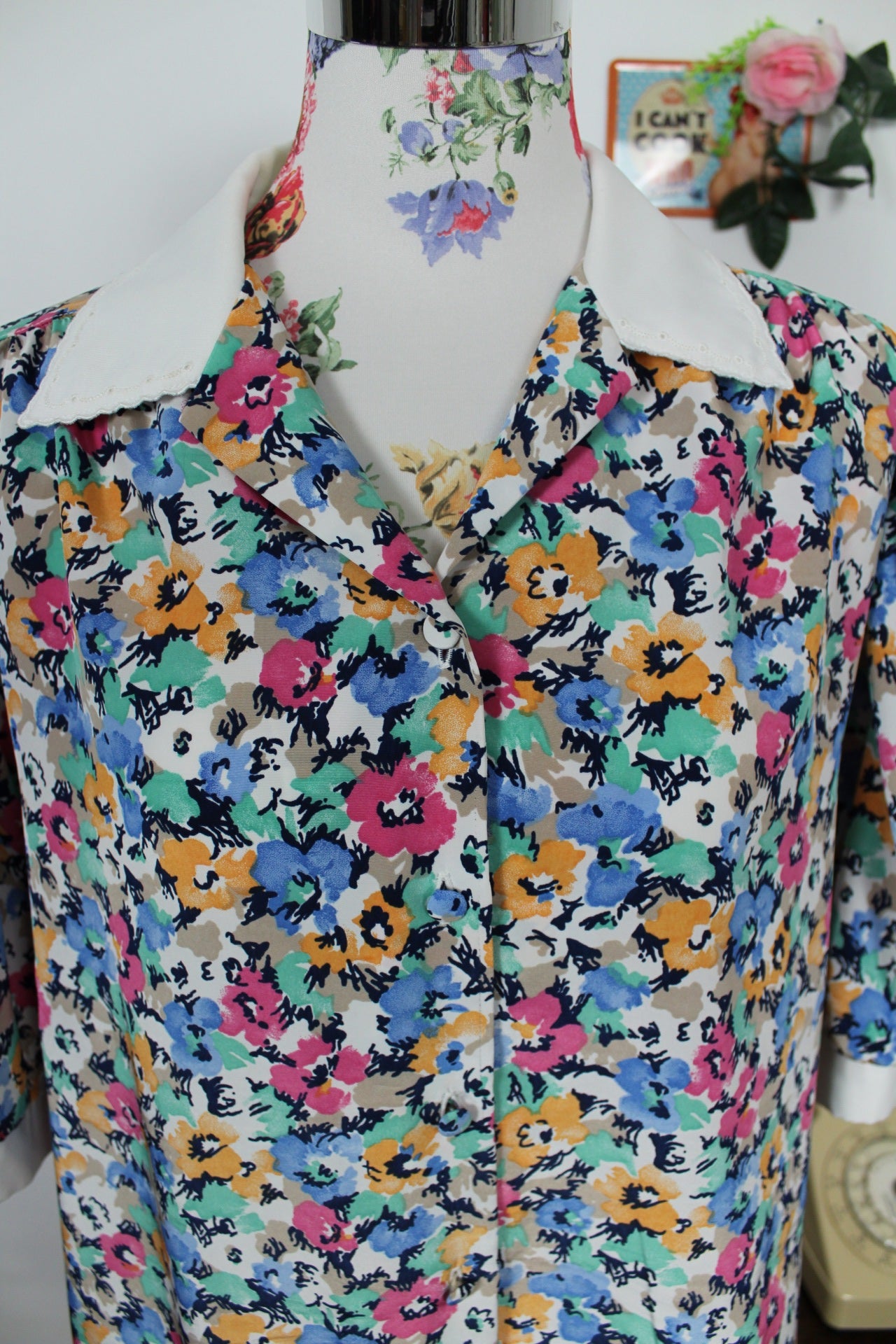 🍒🌸Chemisier vintage fleuri 70's à manches bouffantes - Maison du Jersey - Taille 42/44🌸🍒