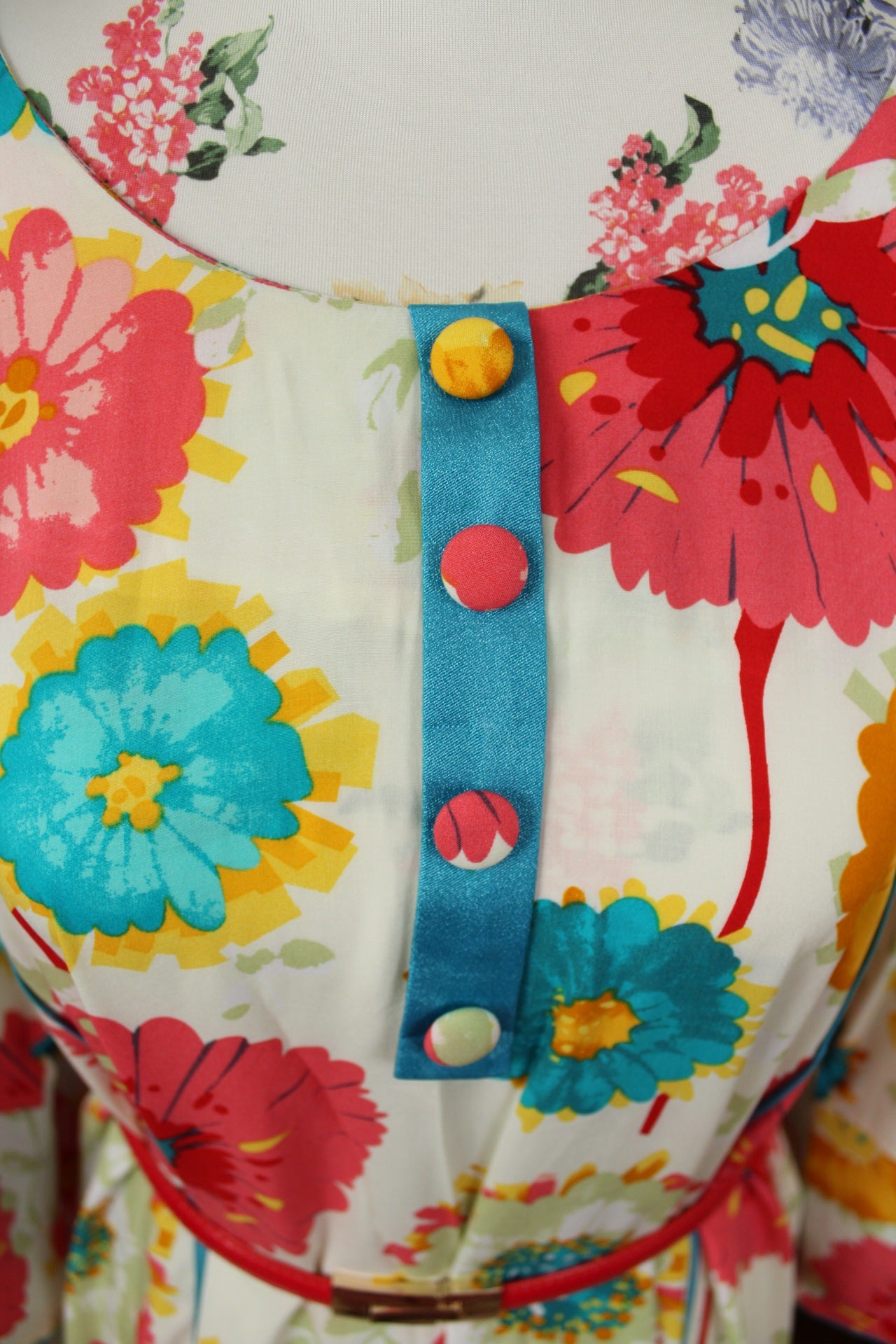 🌸🍒Robe vintage longue 70's hippie motif floral XXL coloré - T.42/44🍒🌸