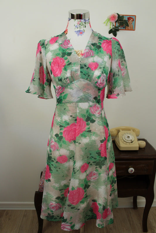 🌸🍒Robe vintage 70's imprimé floral romantique & manches papillons - Taille 34/36🍒🌸