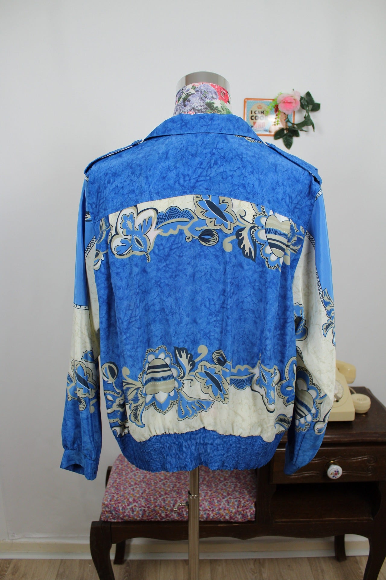 🍒🌸Chemise vintage baroque bleu & ivoire - années 80 - Taille 40 à 44🌸🍒
