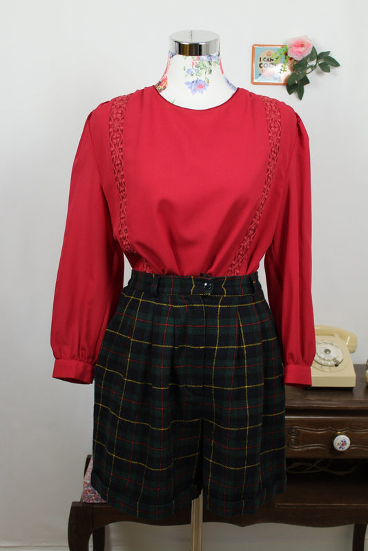 🌸🍒Blouse vintage 90's rouge romantique & broderies fleuries - Taille 40/42🍒🌸