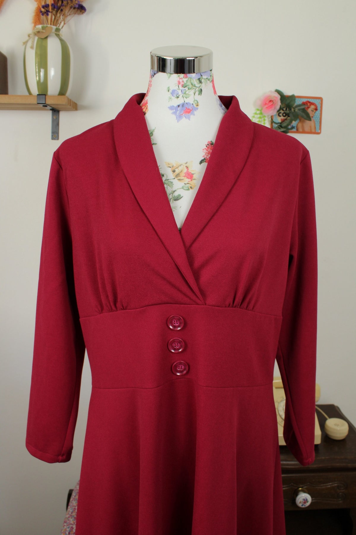 Robe pin-up années 80/90 bordeaux pourpre Sergio Di Fiori - Taille 40/42