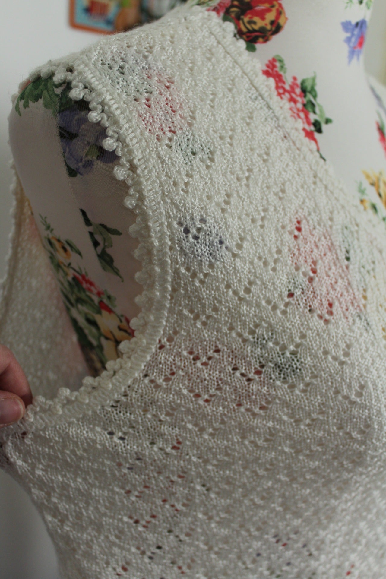 🌸🍒Haut blanc vintage 80's en mailles ajourées - boutons nacrés - Taille 38/40🍒🌸