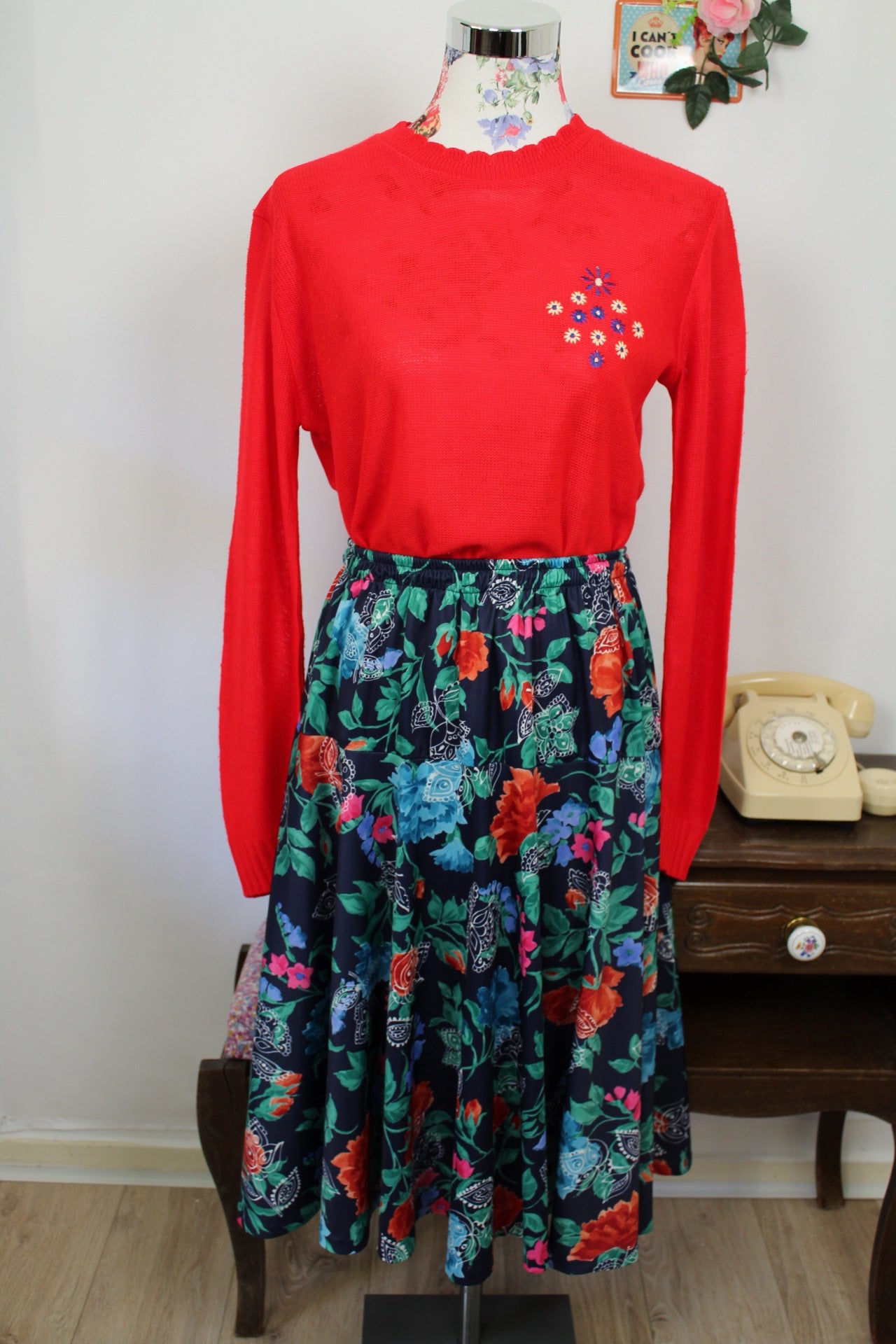 🍒🌸Jupe patineuse fleurie vintage 80's - Made in France - Taille 36 à 42🍒🌸