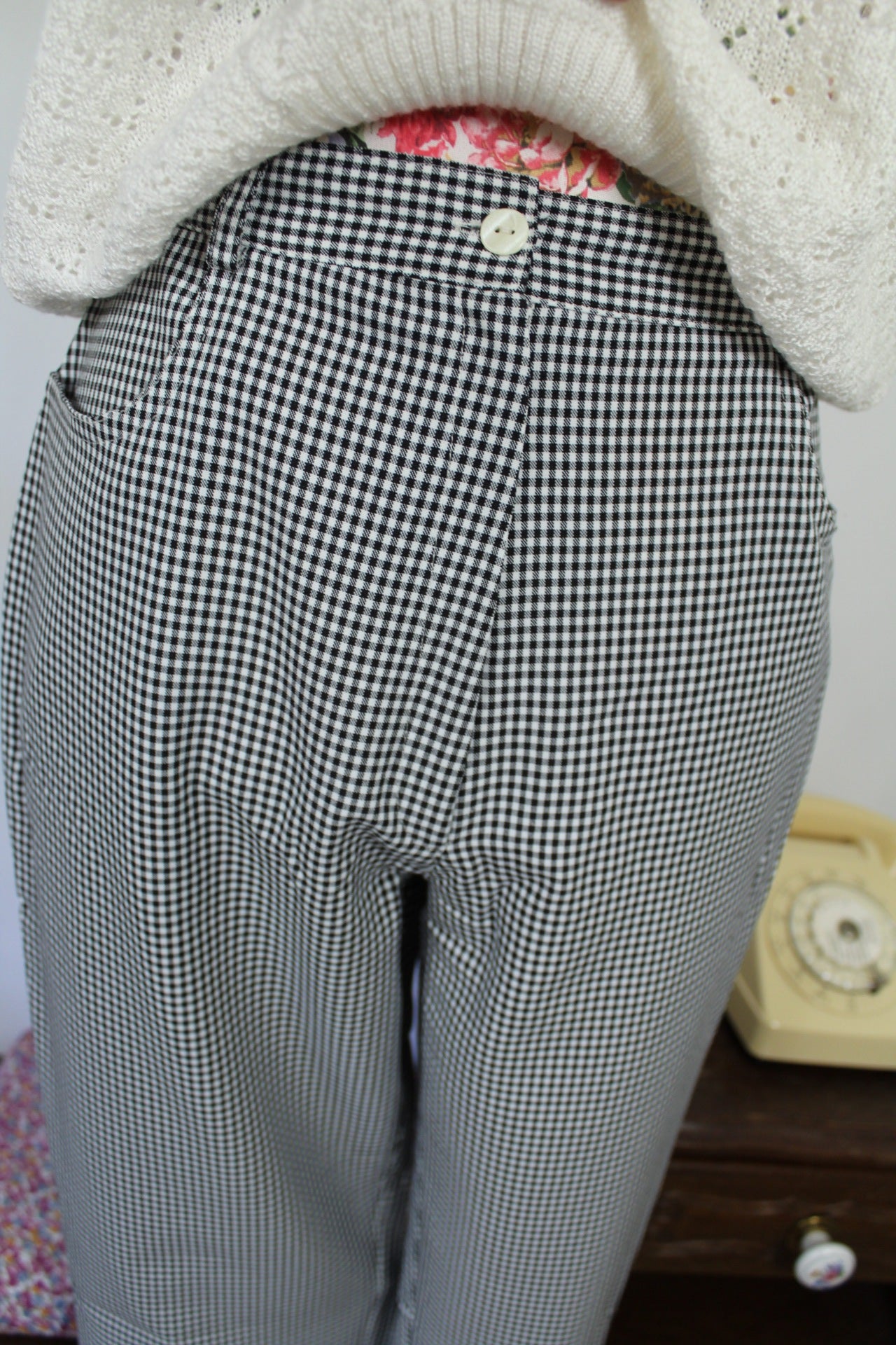 🌸🍒Pantalon vintage 90's vichy carreaux noirs & blancs skinny - Taille 38🍒🌸