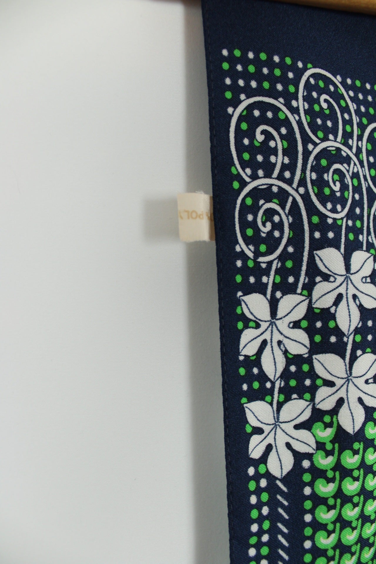 🌸🍒Foulard rectangulaire vintage 70's marine & vert floral🍒🌸