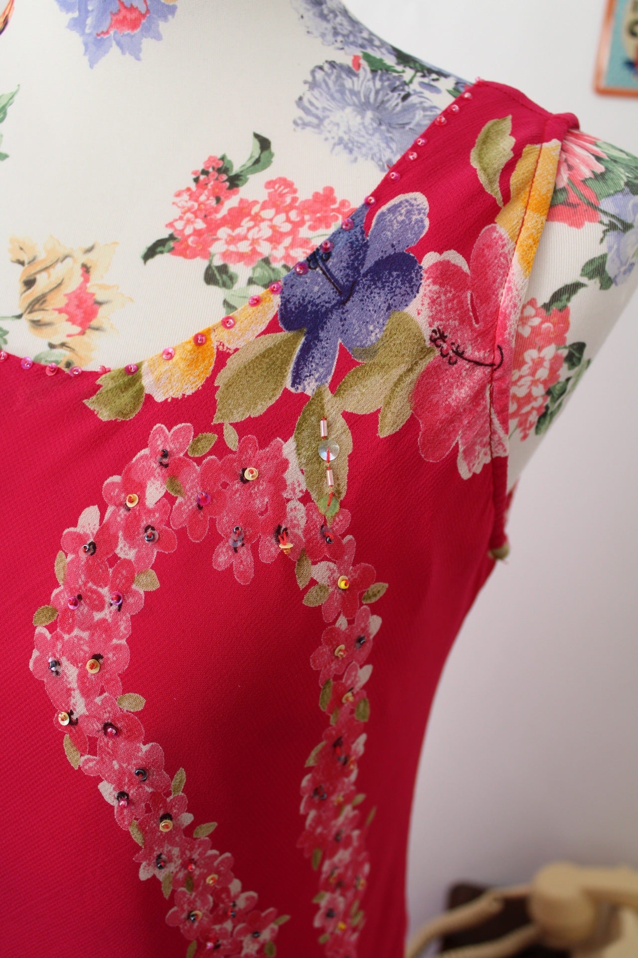 🌸🍒Robe vintage 90's inspirations fleurs tropicales et rose pep's - Taille 36/38🍒🌸