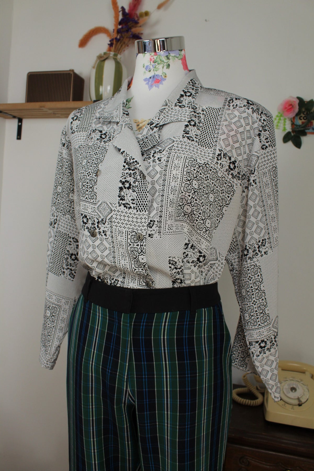 Chemise preppy vintage années 80 pois, fleurs & paisley - Taille 42/44