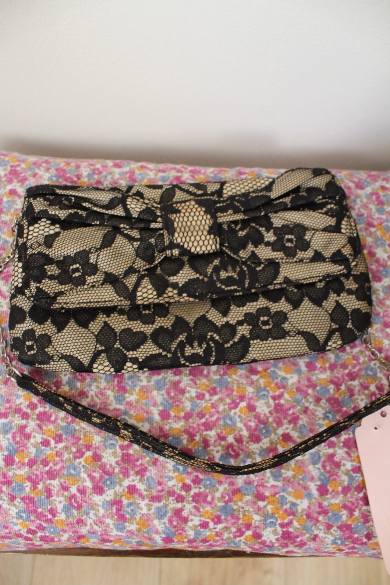 🌸🍒Sac pochette en dentelle noire fleurie Claire's années 2000 Y2k🍒🌸