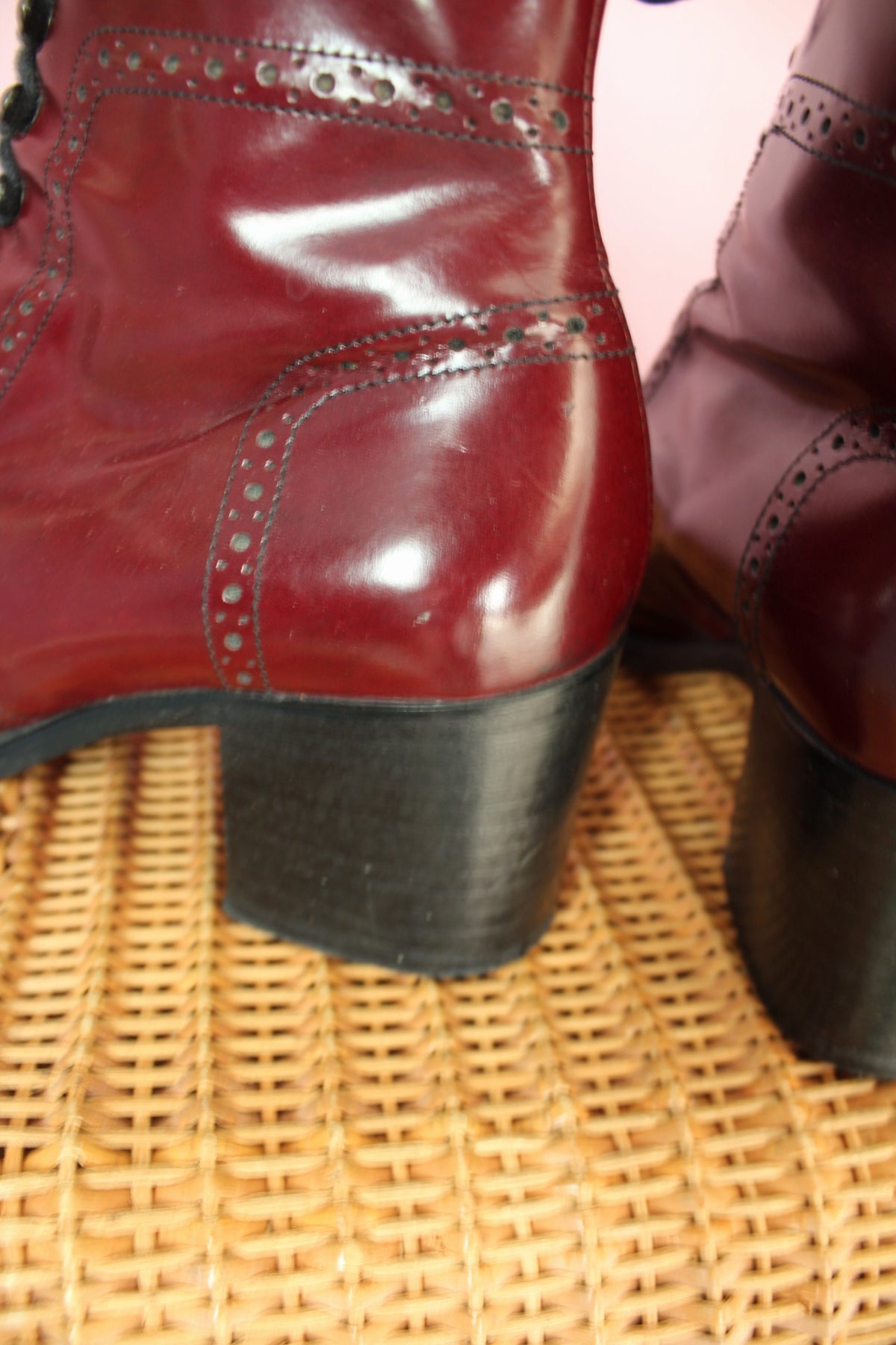 Bottines en cuir verni bordeaux Bocage style rétro victorien dark academia - pointure 39