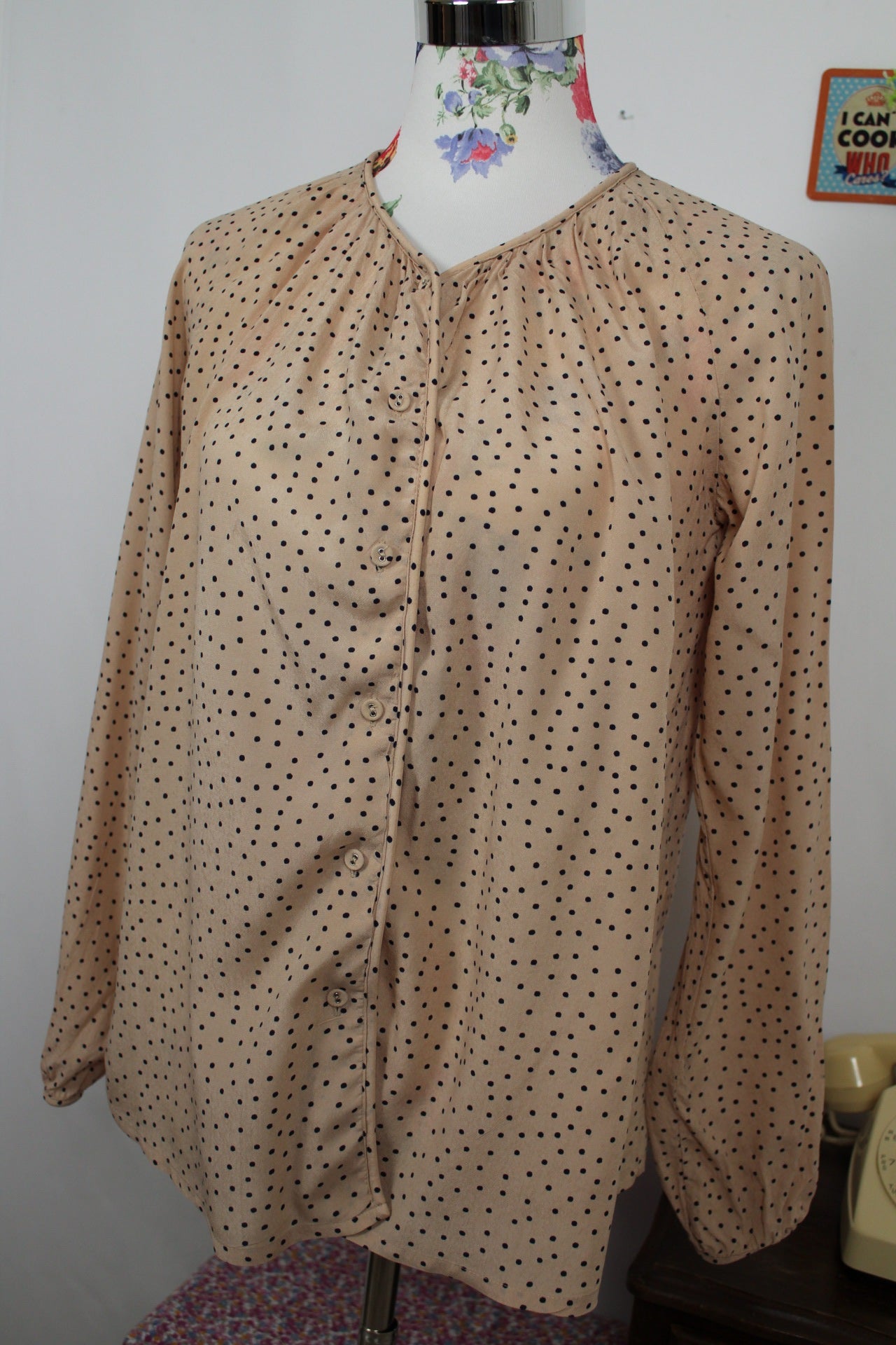 🌸🍒Blouse Cyrillus beige à pois - élégance retro - Taille 40🍒🌸
