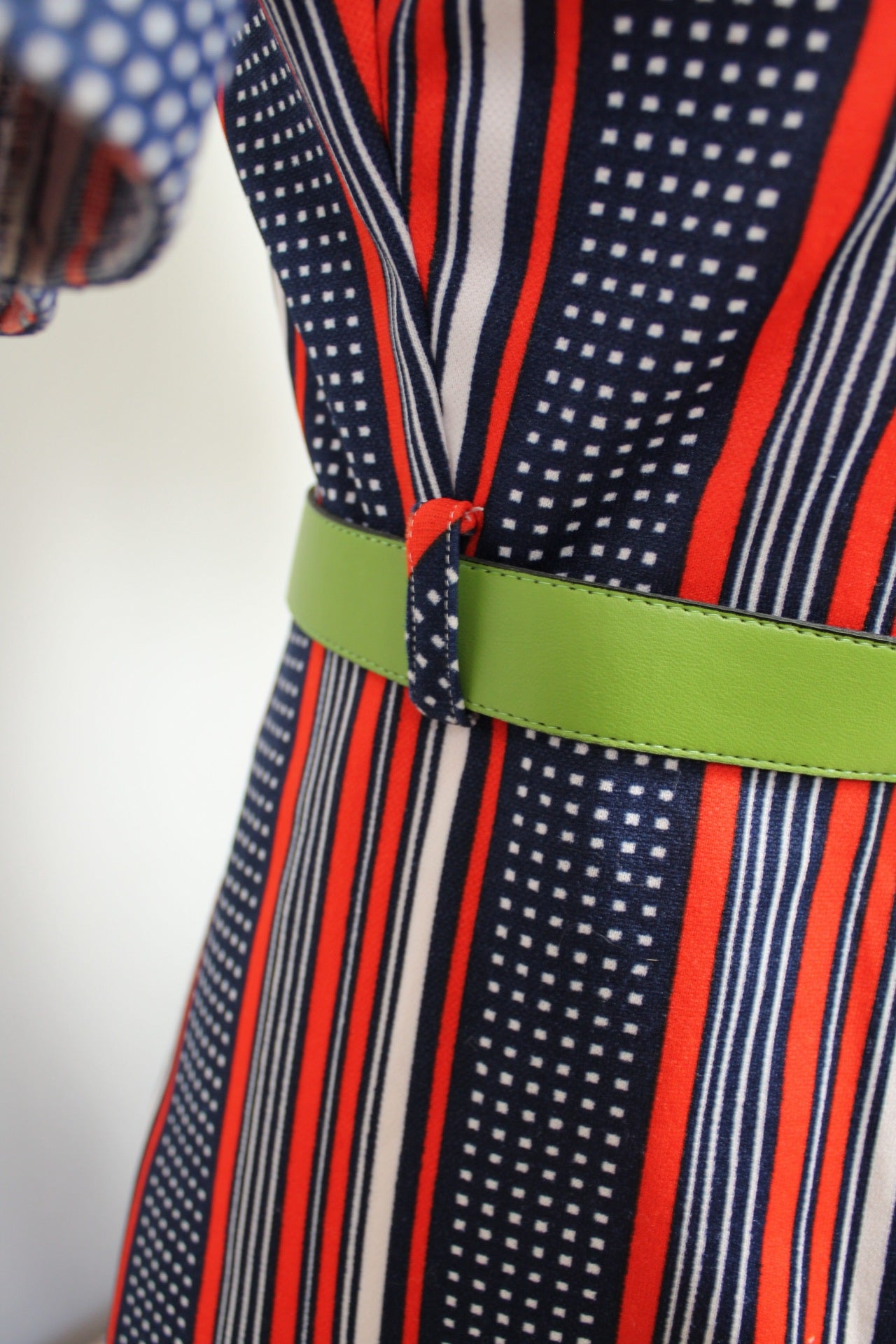 🌸🍒Robe vintage 70's Navy pin-up chic - rayures rouge/marine & pois - Taille 38🍒🌸