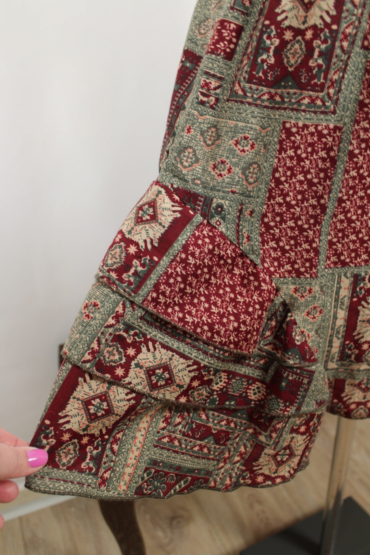 🌸🍒Jupe Agathe Velmont volantée motifs géométriques & fleurs style bohème - Taille 40/42🍒🌸