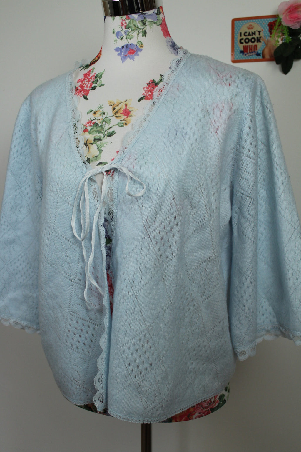 🌸Cardigan vintage 80/90s bleu pastel - ajouré & dentelle🍒