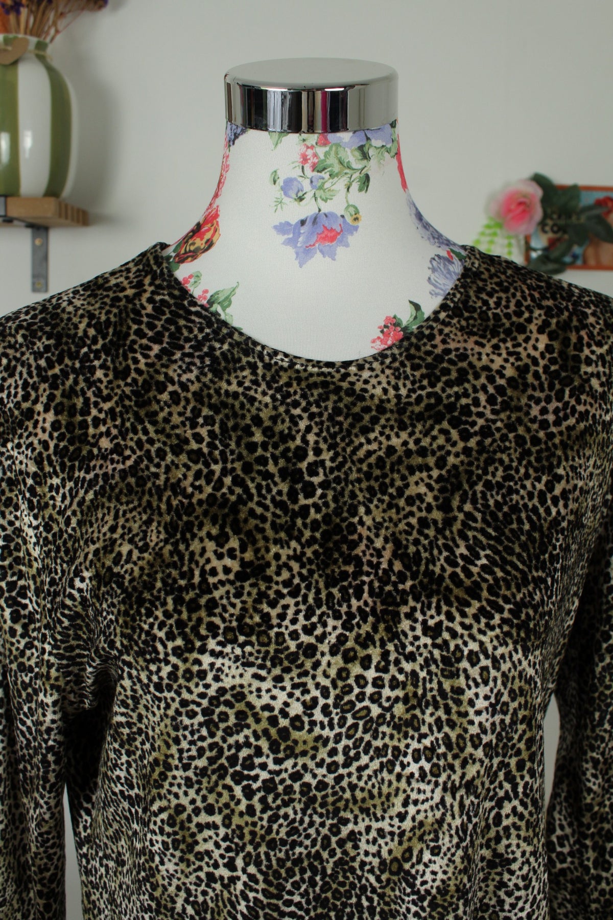 Blouse léopard vintage années 90 en velours - pin-up/rockabilly - Taille 38/40