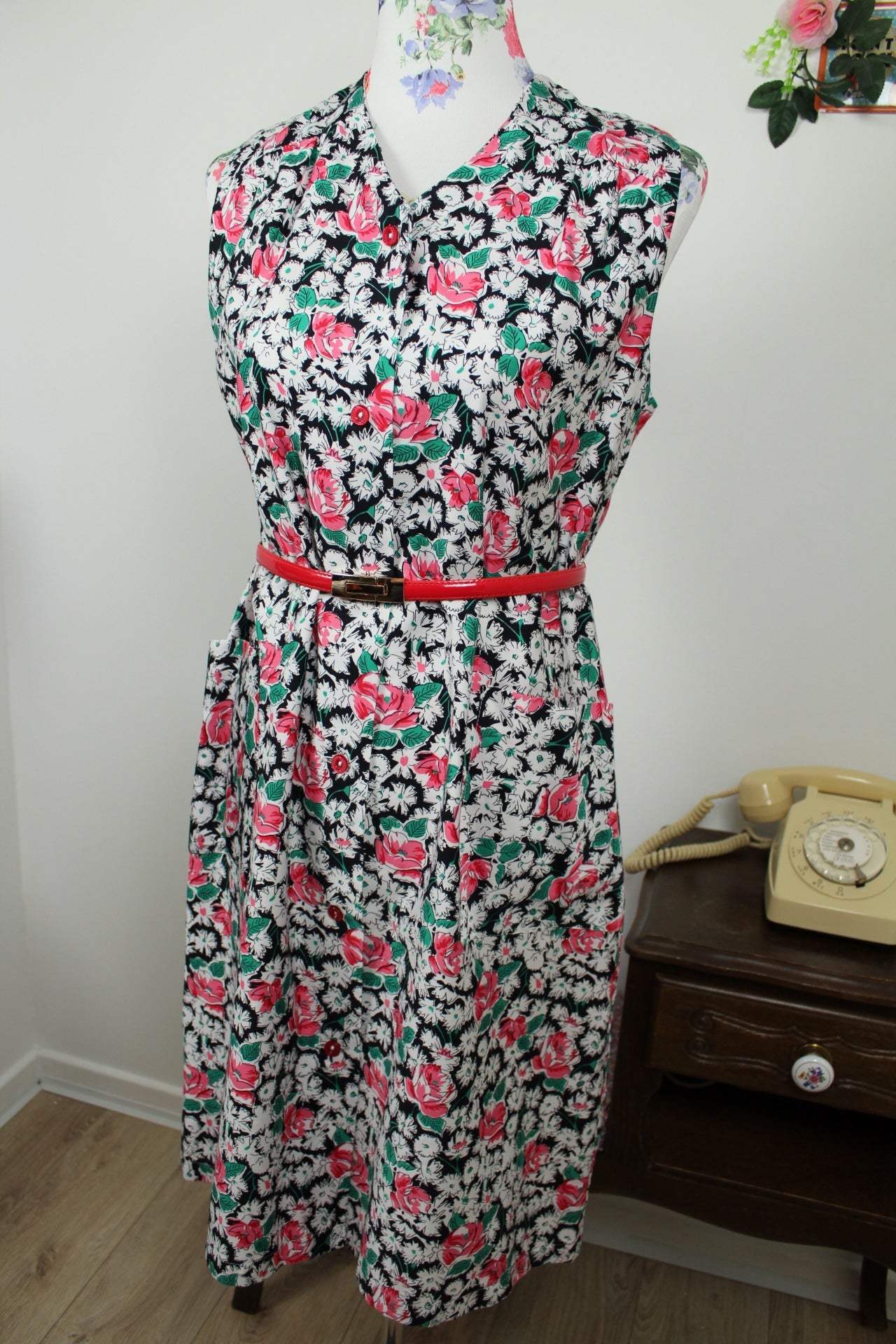 🌸🍒Robe vintage 80's printanière fleurie romantique - Taille 40🍒🌸