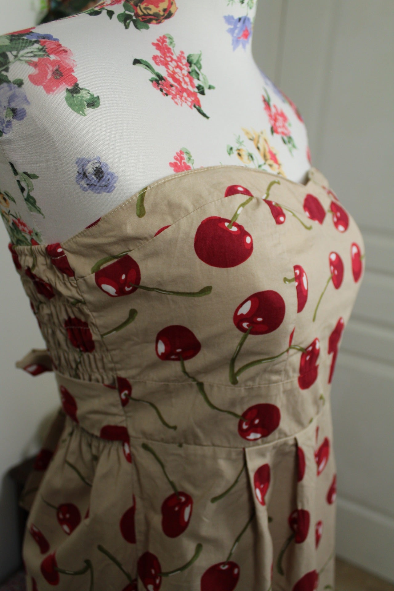 🍒🌸Robe rockabilly/pin-up bustier motif cerises en coton - Taille 38🌸🍒