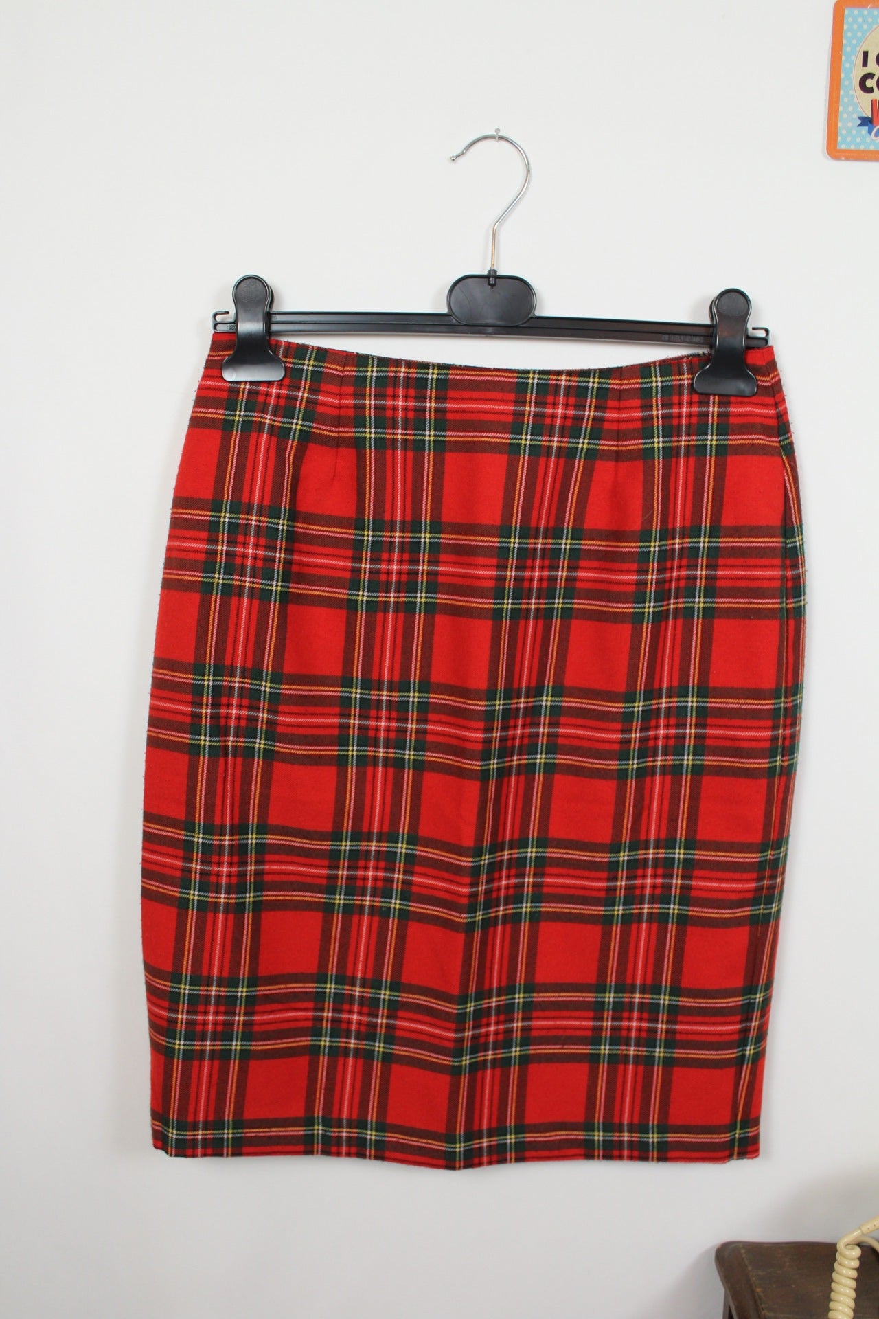 🌸🍒Jupe crayon vintage 90's tartan rouge esprit British chic - Taille 38🍒🌸