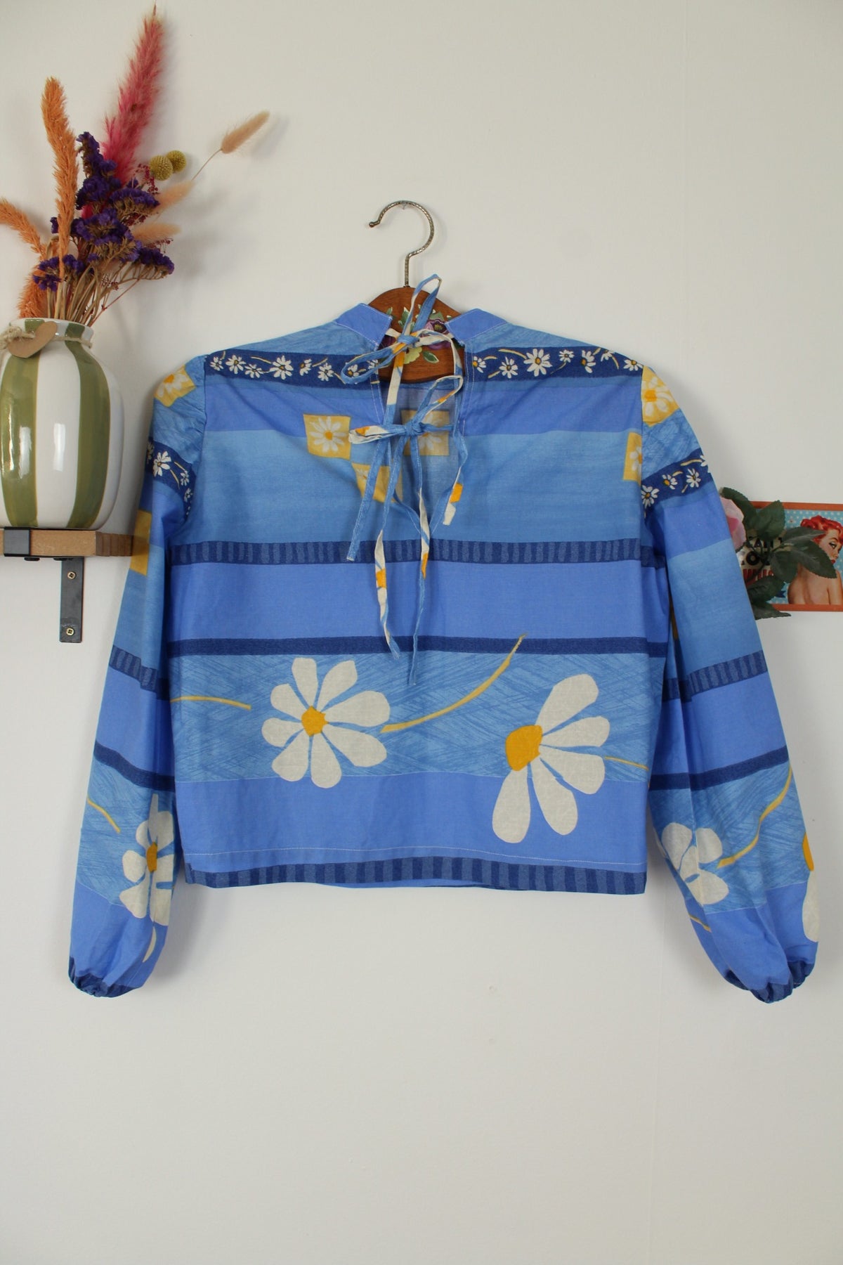 Blouse fleurie vintage années 90 fait main - col à nouer - Taille 38