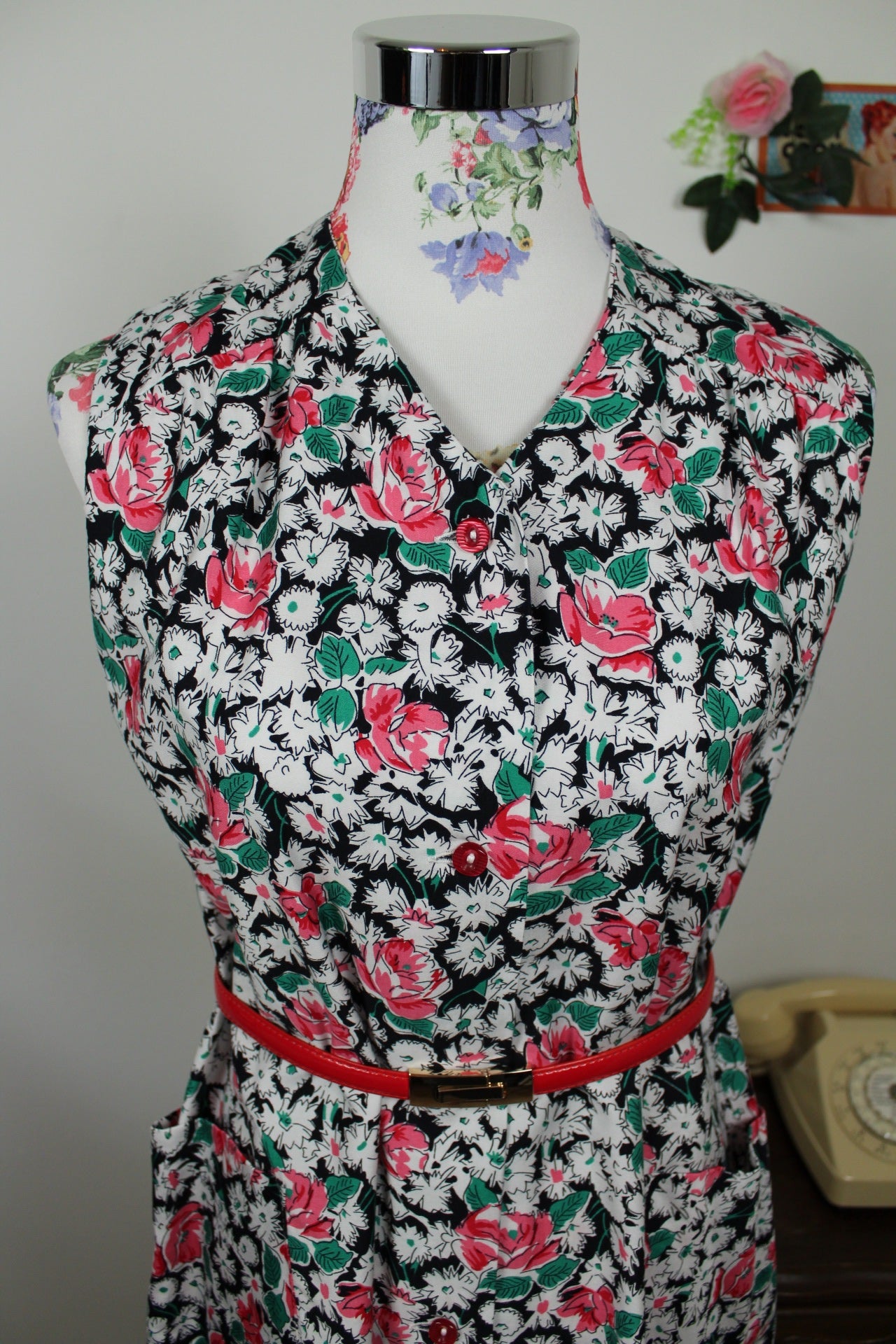🌸🍒Robe vintage 80's printanière fleurie romantique - Taille 40🍒🌸