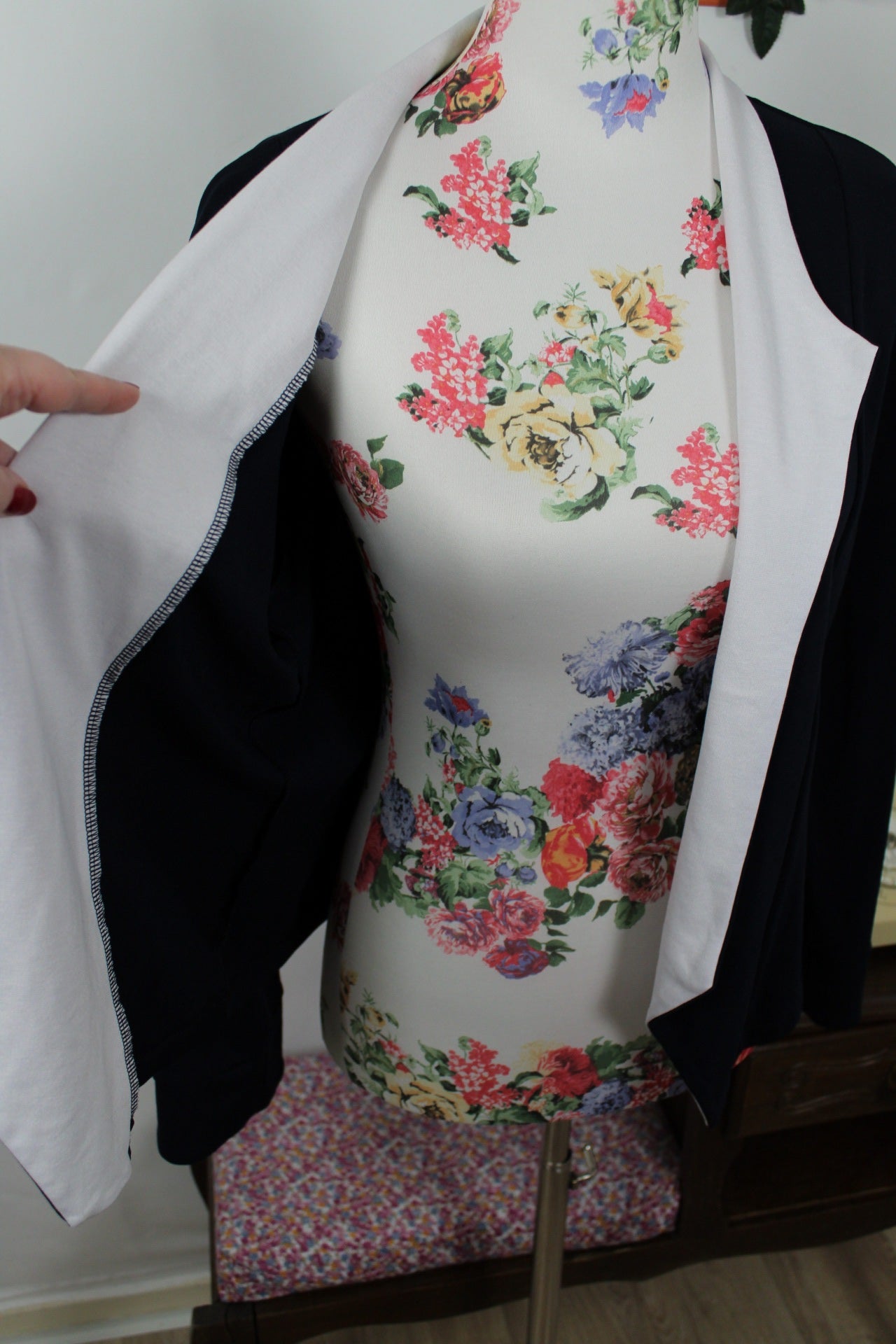 🌸🍒Cardigan pin-up bleu marine & blanc - esprit marin rétro - Taille 40/42 🍒🌸
