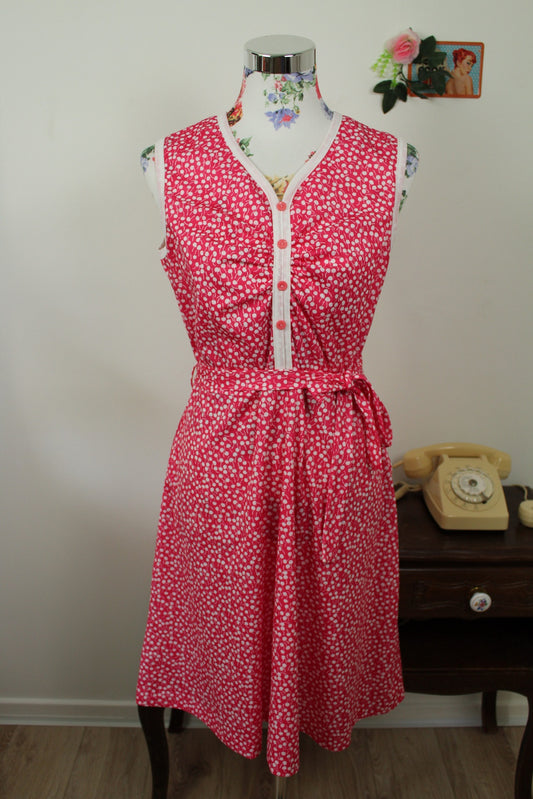 🌸🍒Robe vintage 70's rose pep's motif petites cerises style pin-up🍒🌸
