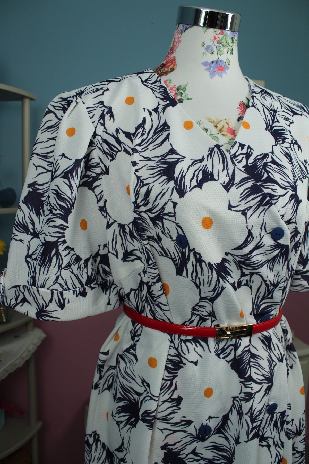 Robe vintage années 80 marguerites graphiques esprit seventies - Taille 46/48