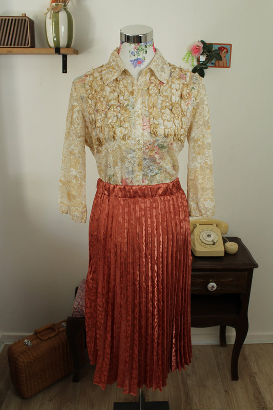 Chemisier vintage années 80 beige en dentelle romantique gothique victorien/cottagecore - Taille 38/40