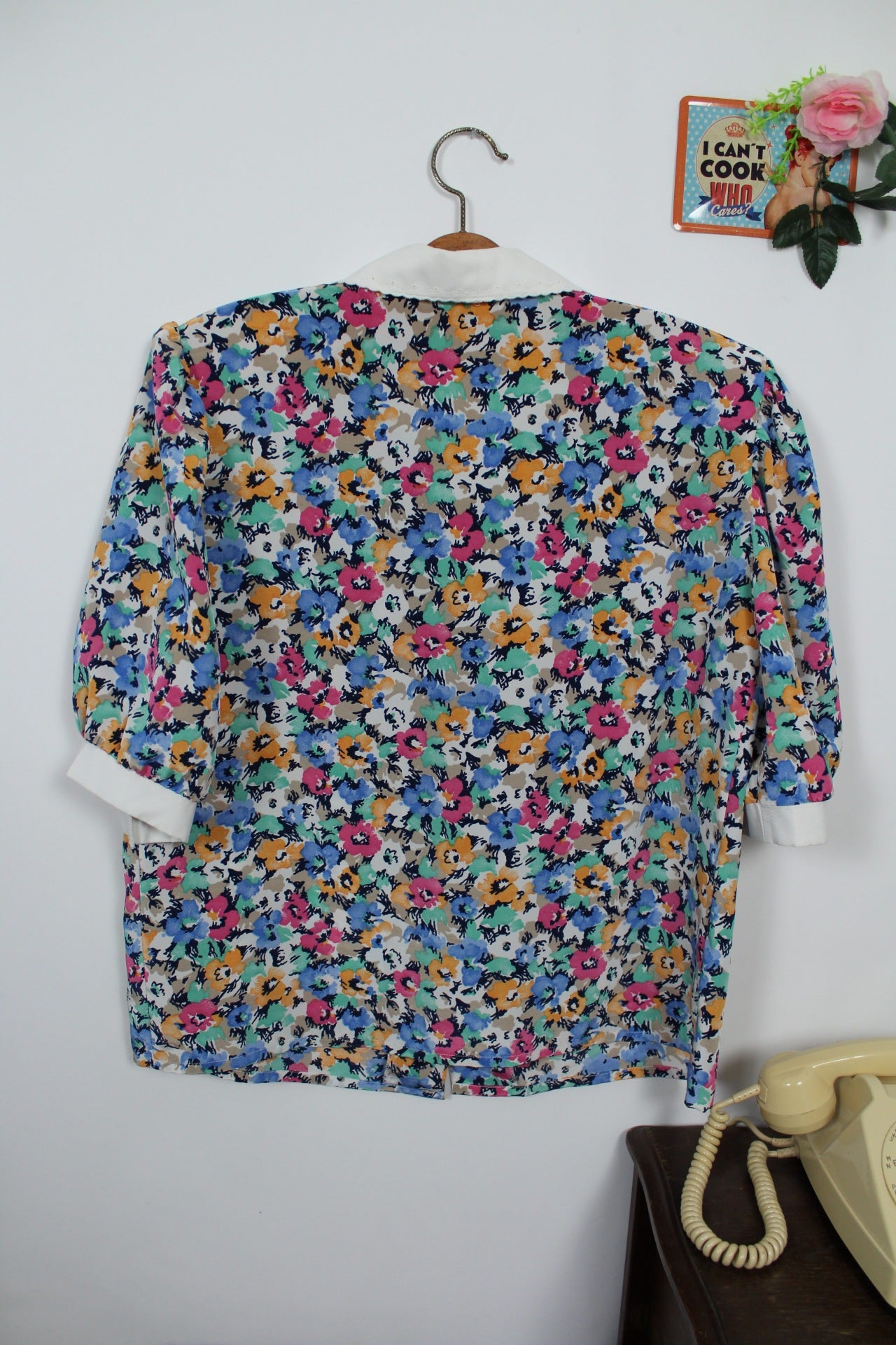 🍒🌸Chemisier vintage fleuri 70's à manches bouffantes - Maison du Jersey - Taille 42/44🌸🍒