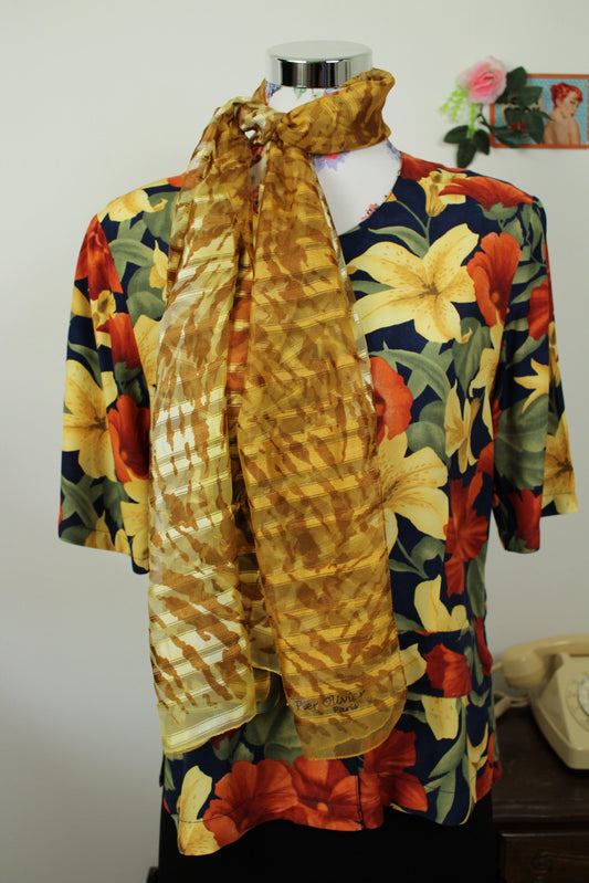 🌸🍒Foulard vintage 80's Pier Olivier Paris doré & motifs félins🍒🌸